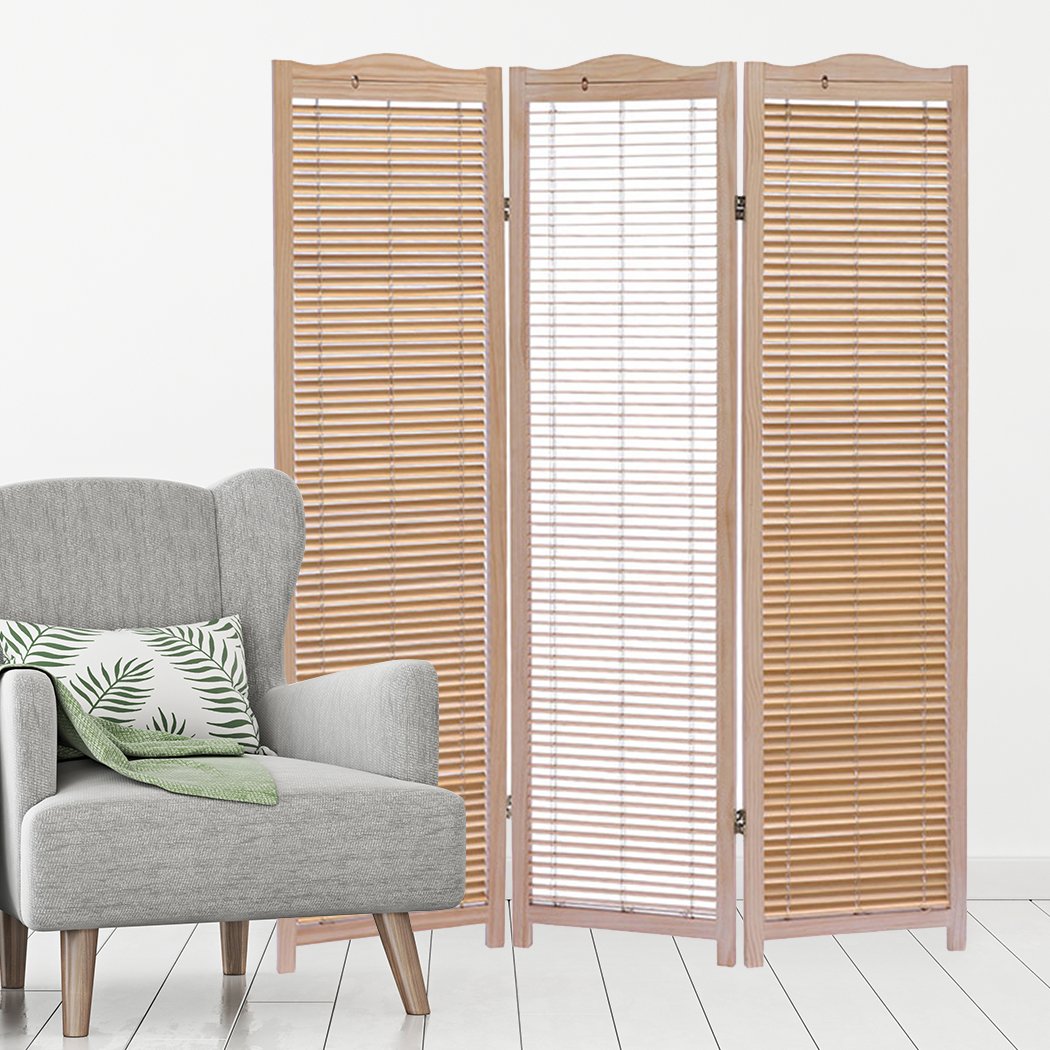 3 Panel Free Standing Foldable  Room Divider Privacy Screen Wood Frame Levede