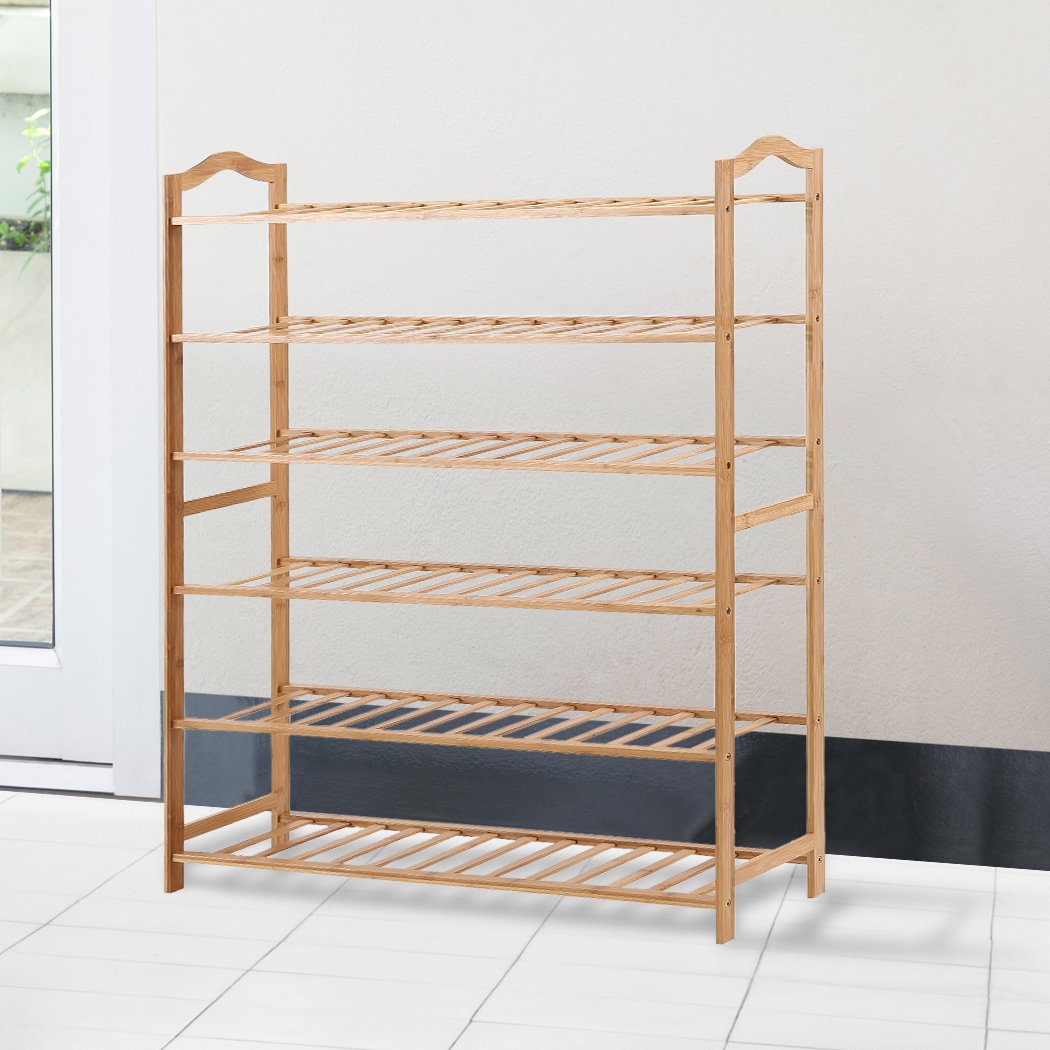 Bamboo Shoe Rack Storage Wooden Organizer Shelf Stand 6 Tiers Layers 80cm Levede