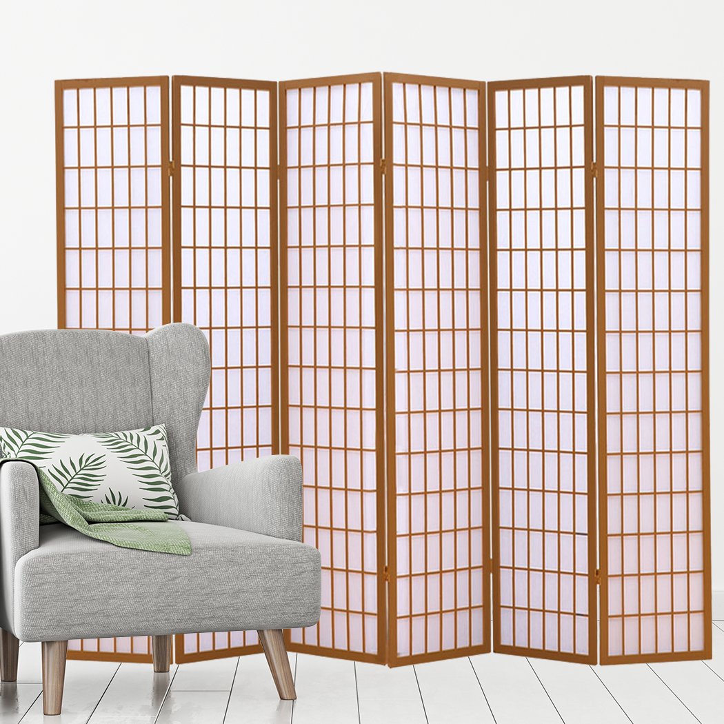 6 Panel Free Standing Foldable  Room Divider Privacy Screen Wood Frame Levede