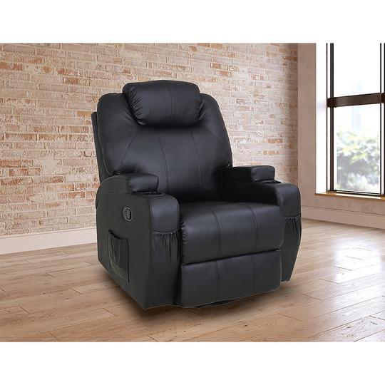 Black Massage Sofa Chair Recliner 360 Degree Swivel PU Leather Lounge 8 Point Heated Big Bedding Australia