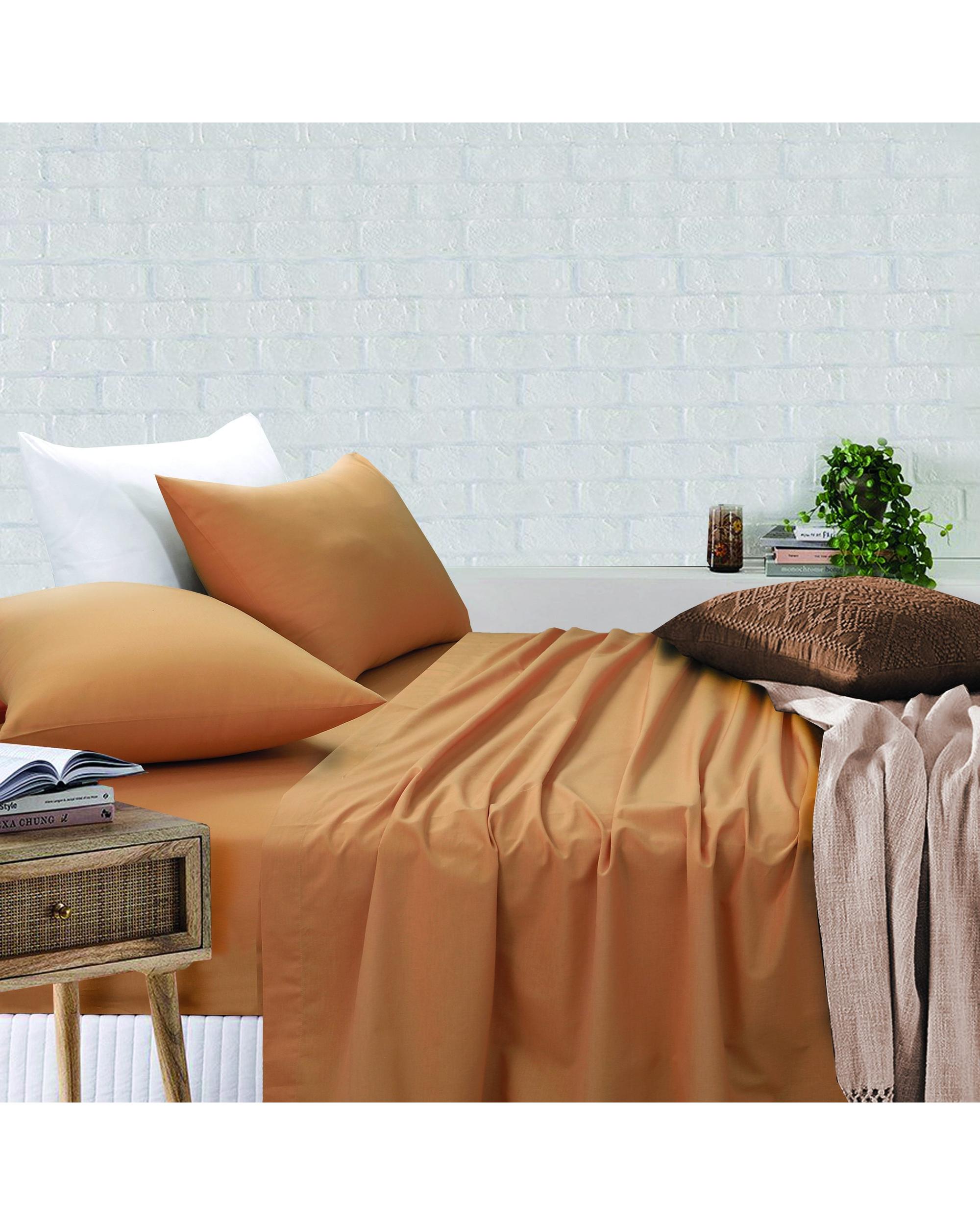 Amsons Royale Cotton Sheet Set - Fitted Flat Sheet With Pillowcases - Latte Amsons