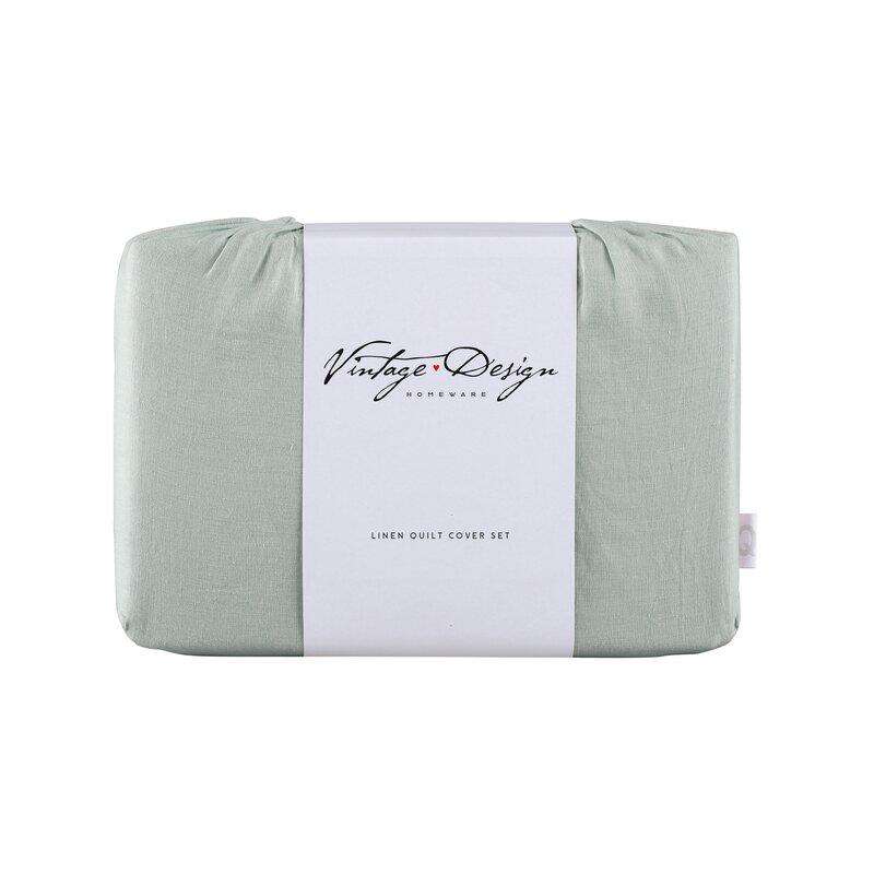 Vintage Design Sage Linen Quilt Cover Set Vintage Design