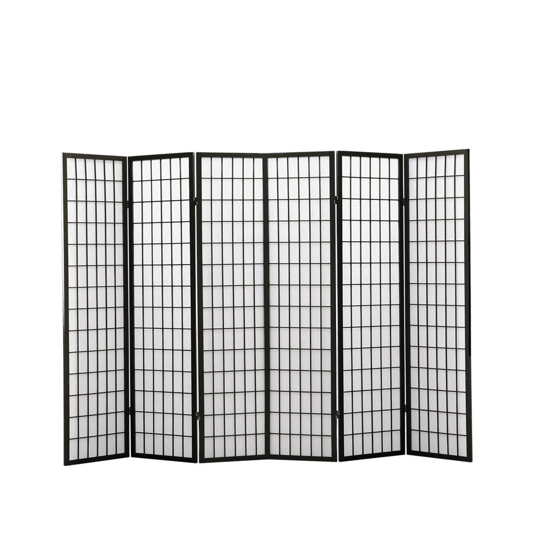 6 Panel Free Standing Foldable  Room Divider Privacy Screen Black Frame Levede