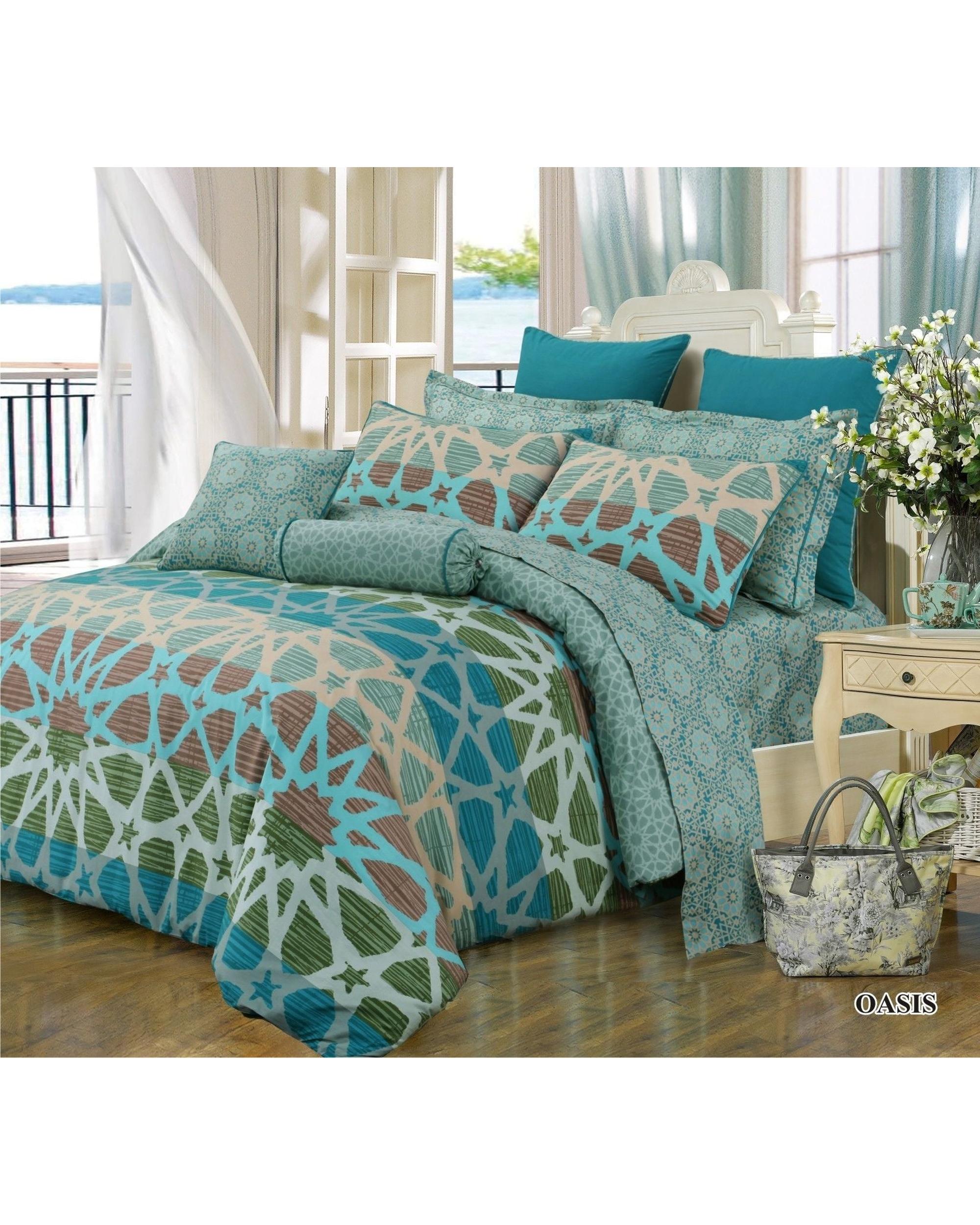 Amsons Quilt Cover Set - Oasis - Green/Beige With extra standard pillowcases pair Amsons