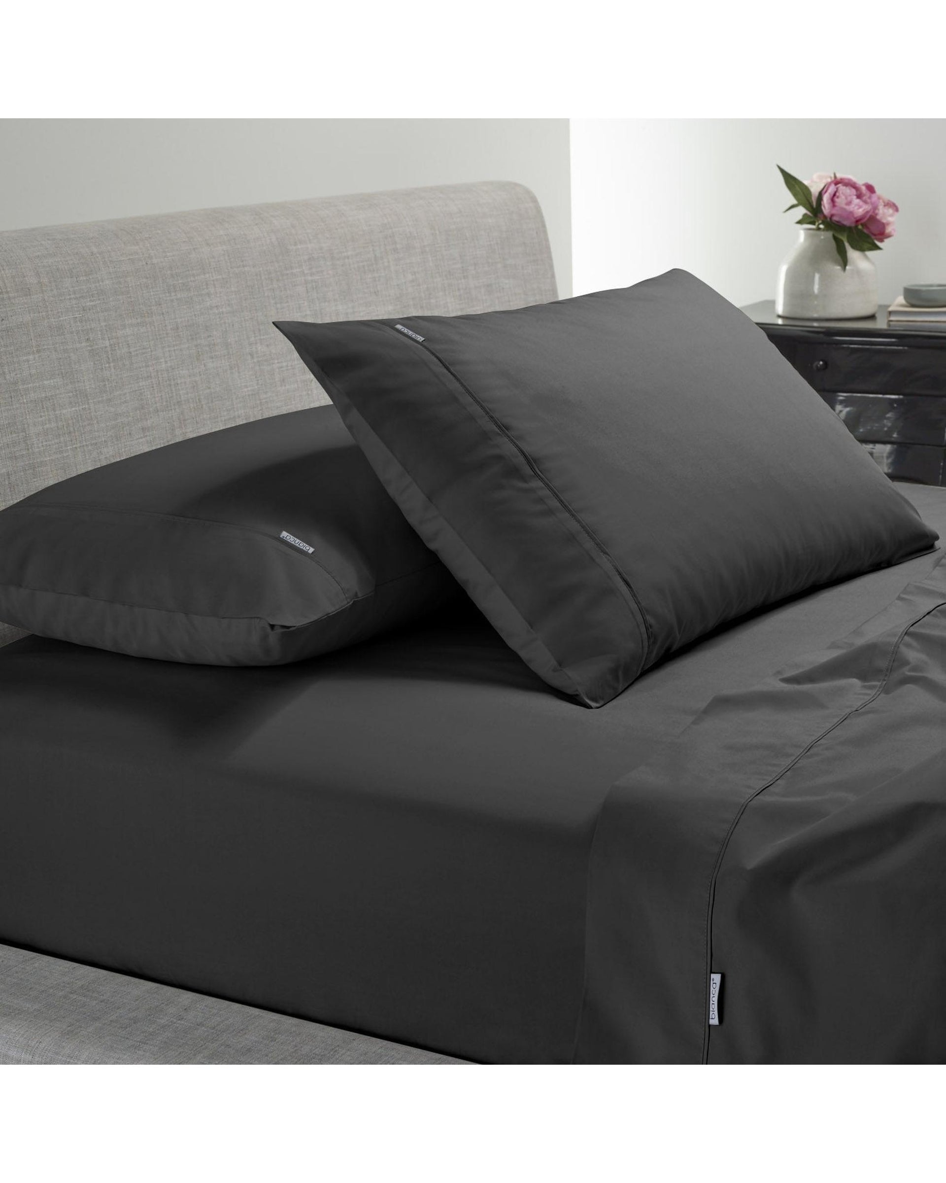 Bianca HESTON 300 THREAD COUNT COTTON PERCALE SHEET SETS CHARCOAL Bianca Bedding