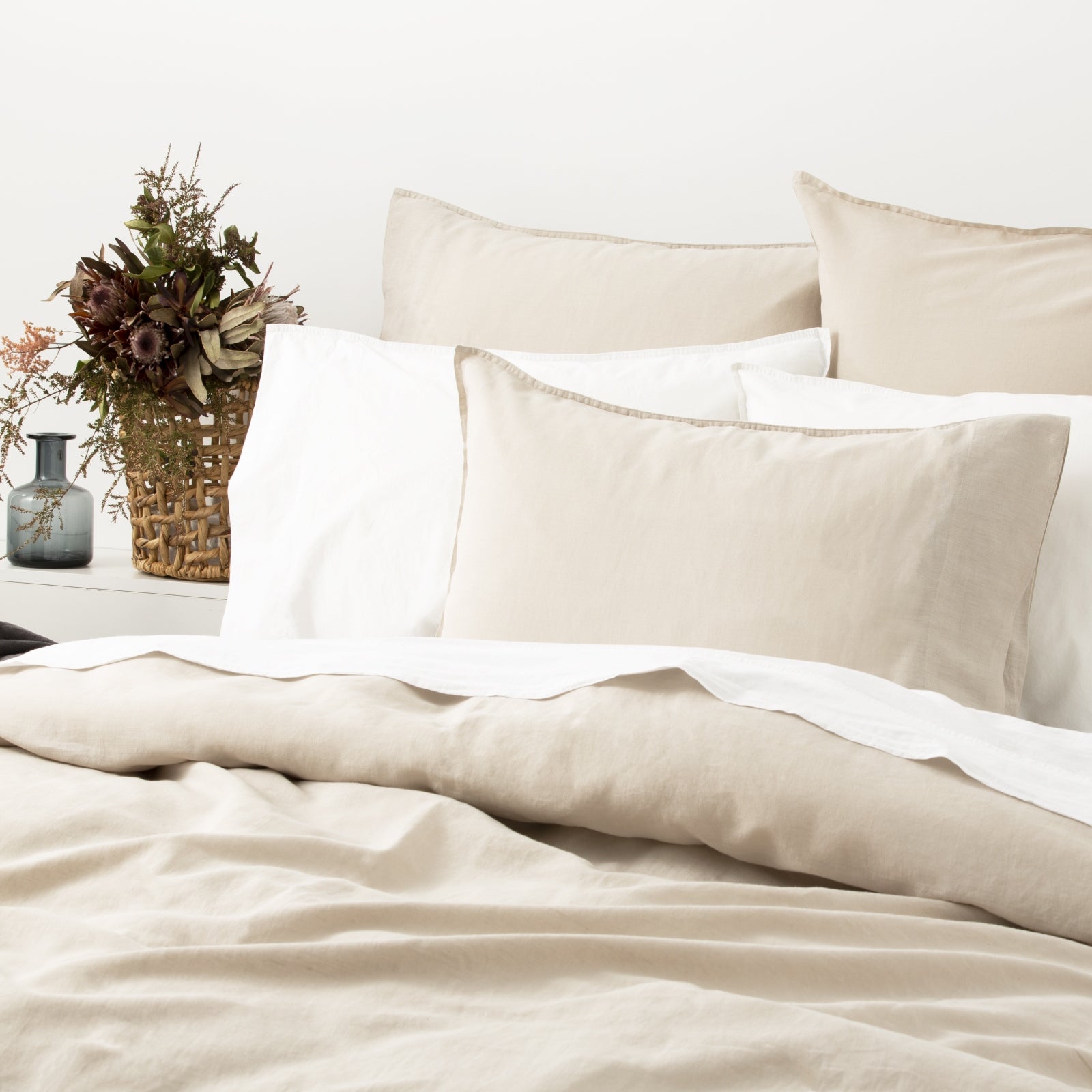 Renee Taylor Cavallo Stone washed 100% Linen Quilt Cover Set - Natural Renee Taylor