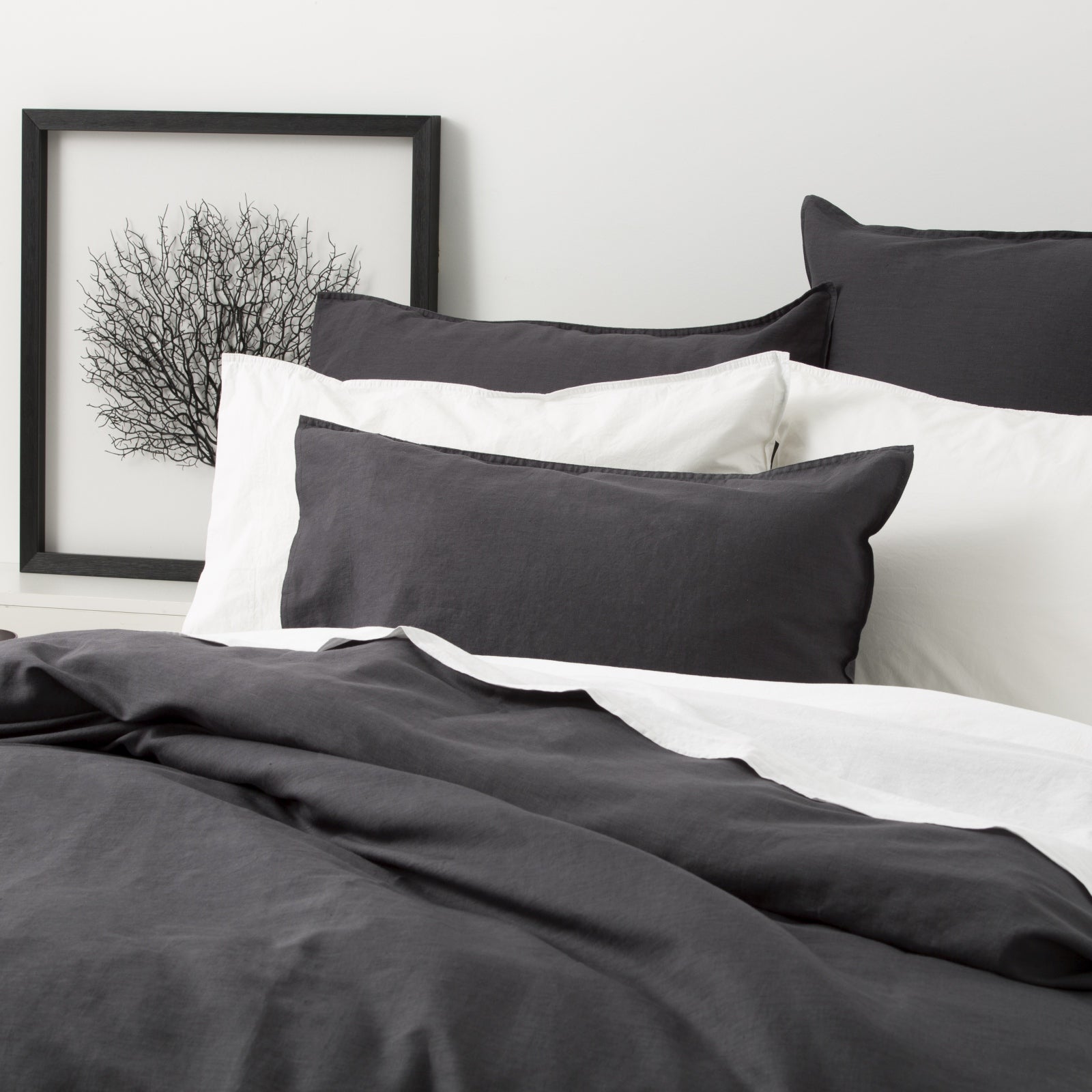 Renee Taylor Cavallo Stone washed 100% Linen Quilt Cover Set - Magnet Renee Taylor