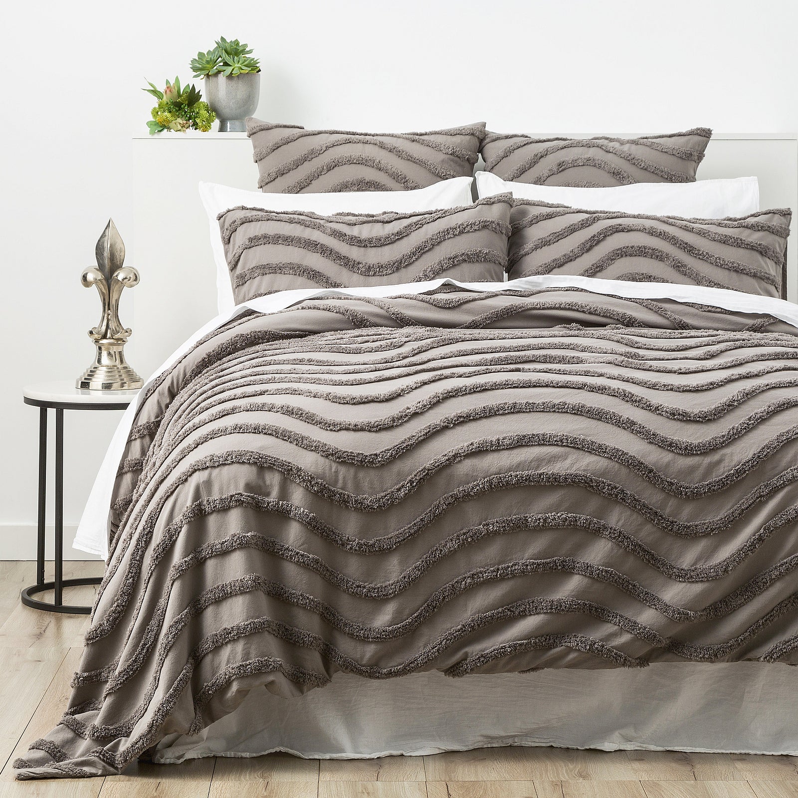 Cloud Linen Wave 100% Cotton Chenille Vintage washed tufted Quilt Cover Set - Grey Cloud Linen