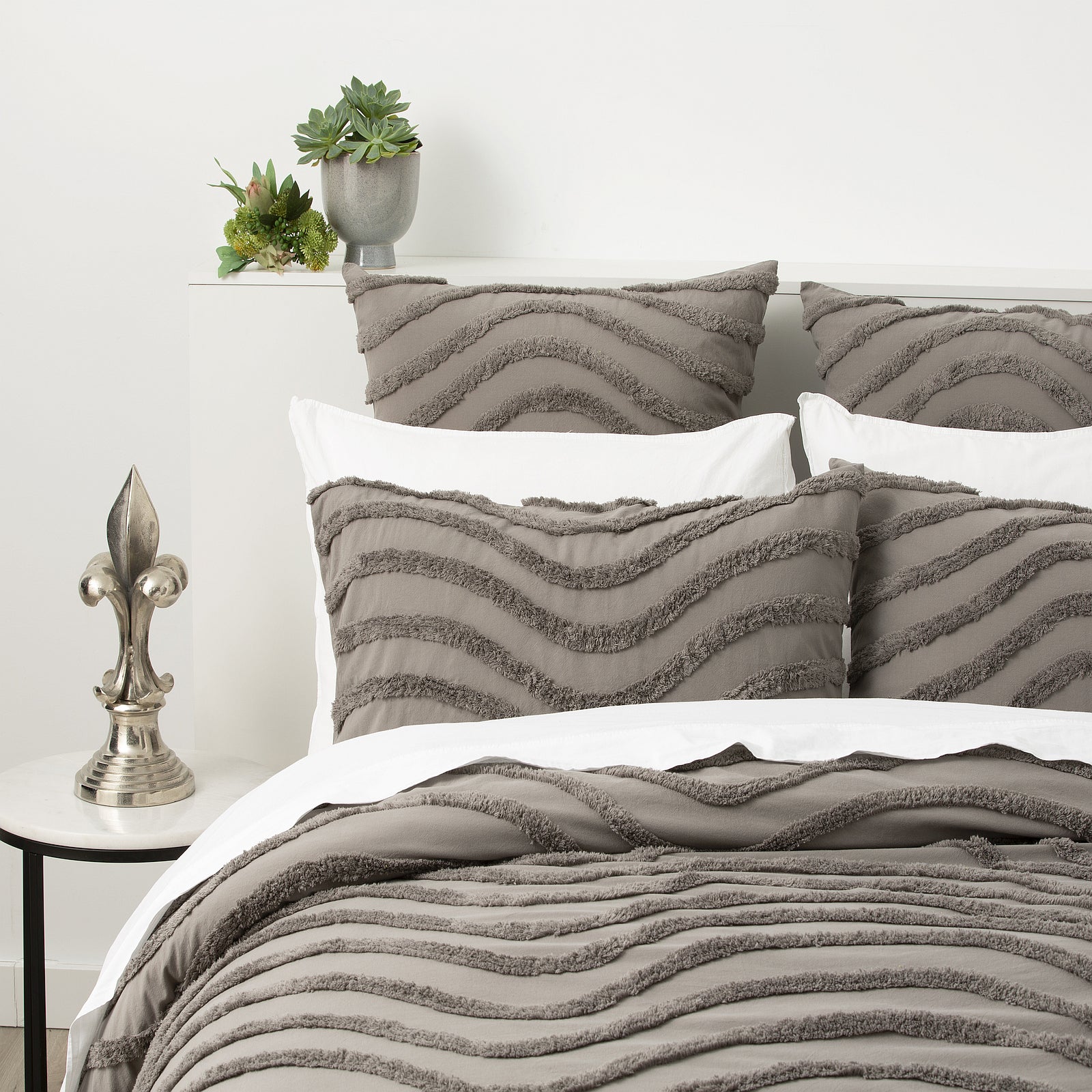 Cloud Linen Wave 100% Cotton Chenille Vintage washed tufted Quilt Cover Set - Grey Cloud Linen