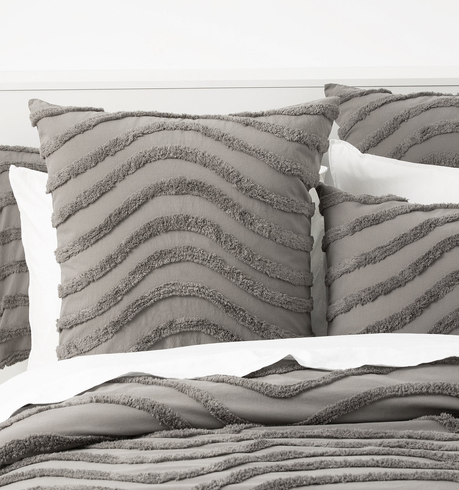 Cloud Linen Wave 100% Cotton Chenille Vintage washed tufted Quilt Cover Set - Grey Cloud Linen