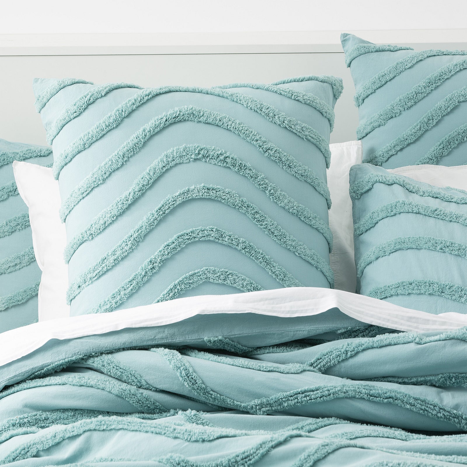 Cloud Linen Wave 100% Cotton Chenille Vintage washed tufted Quilt Cover Set -Aqua Cloud Linen