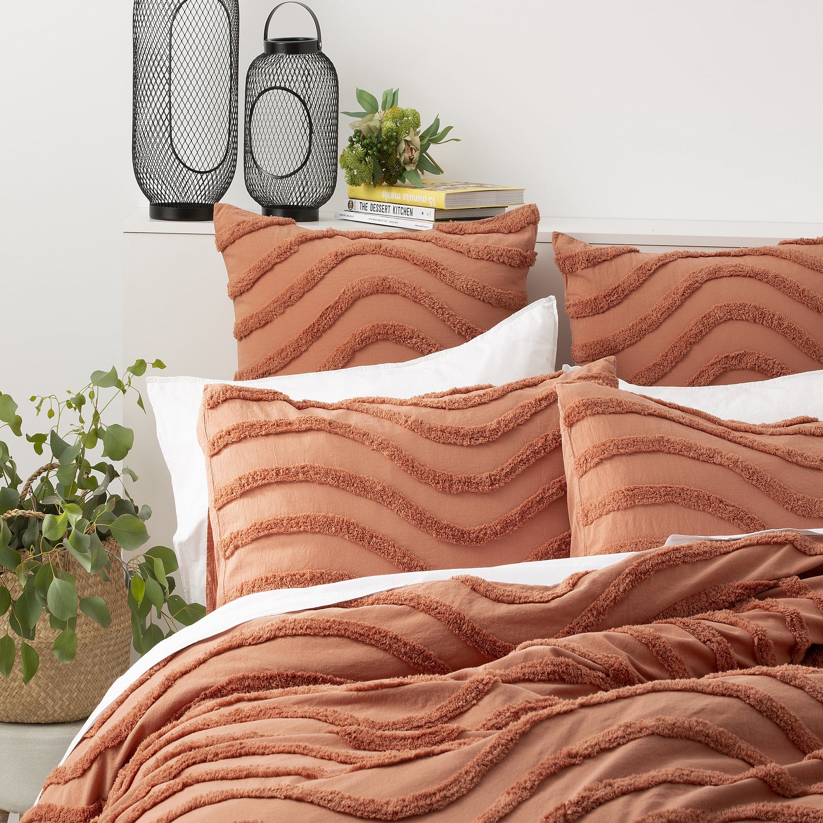 Cloud Linen Wave 100% Cotton Chenille Vintage washed tufted Quilt Cover Set - RUST Cloud Linen