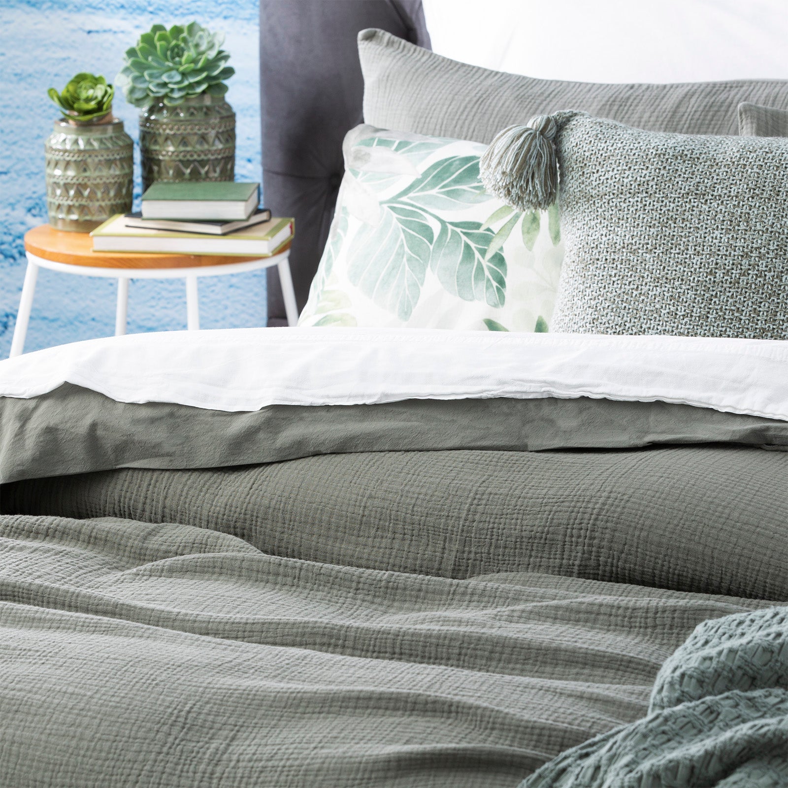 Renee Taylor  Solana Washed Cotton Textured Quilt Cover Set - Fern Renee Taylor