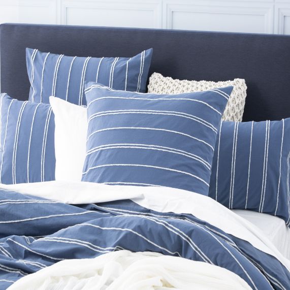Renee Taylor Hudson Vintage Washed Cotton Chenille Quilt Cover Set - Blue Renee Taylor