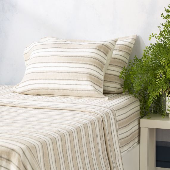 Renee Taylor Yarn Dyed 100 % French Linen Sheet Set - Bardot Renee Taylor