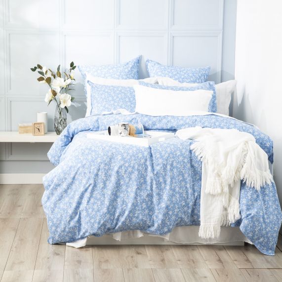 Renee Taylor European Vintage Washed Printed Cotton Quilt Cover Set - Ditsy Sky Renee Taylor