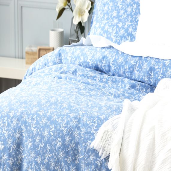 Renee Taylor European Vintage Washed Printed Cotton Quilt Cover Set - Ditsy Sky Renee Taylor
