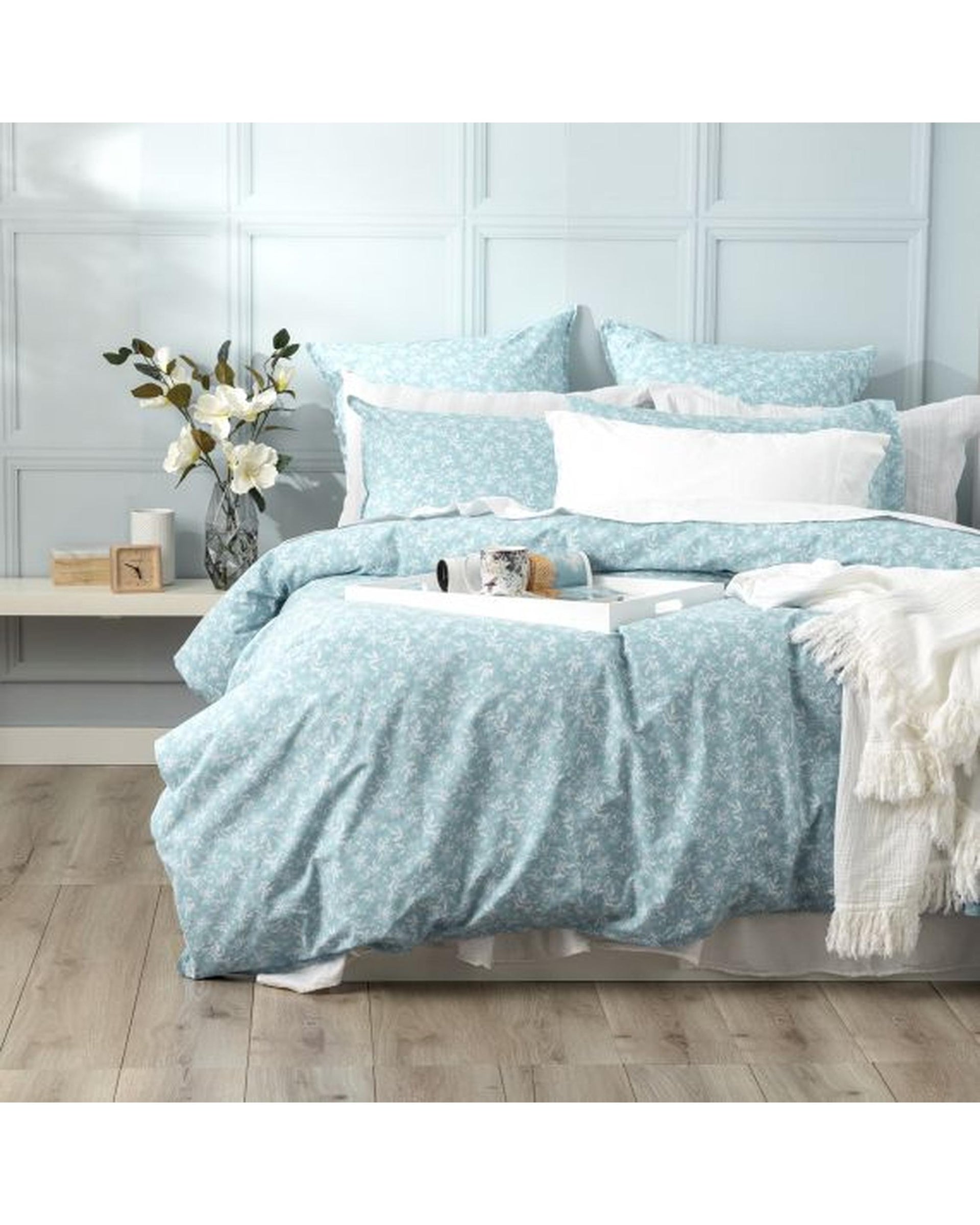 Renee Taylor European Vintage Washed Printed Cotton Quilt Cover Set - Ditsy Arctic Renee Taylor