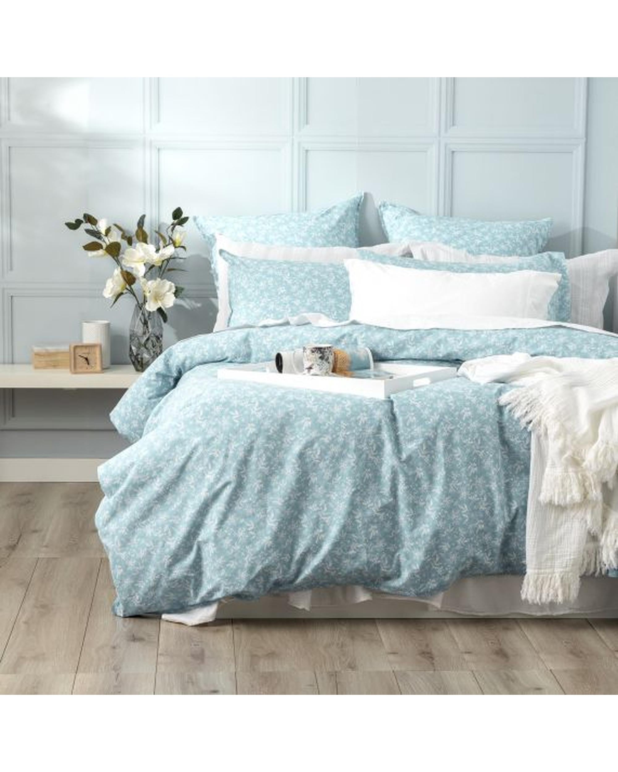 Renee Taylor European Vintage Washed Printed Cotton Quilt Cover Set - Ditsy Arctic Renee Taylor