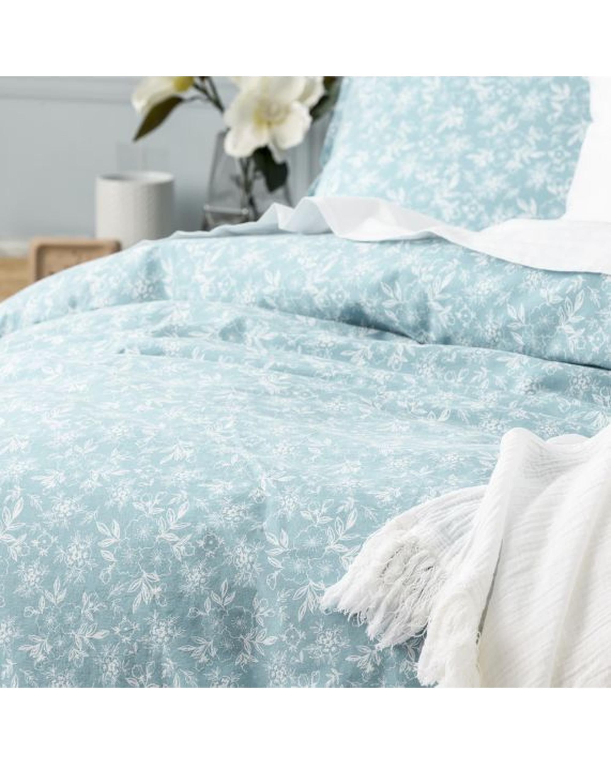 Renee Taylor European Vintage Washed Printed Cotton Quilt Cover Set - Ditsy Arctic Renee Taylor