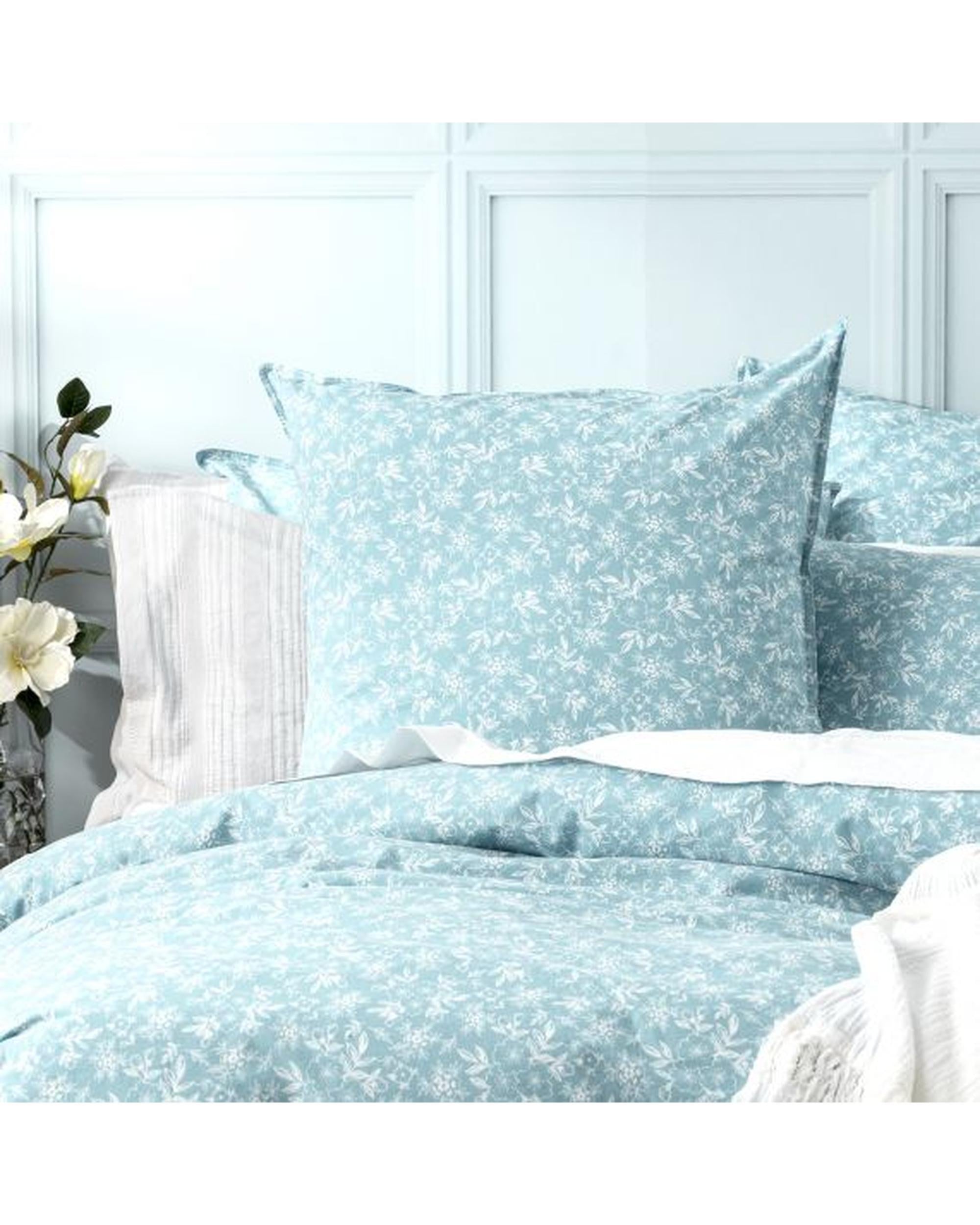 Renee Taylor European Vintage Washed Printed Cotton Quilt Cover Set - Ditsy Arctic Renee Taylor