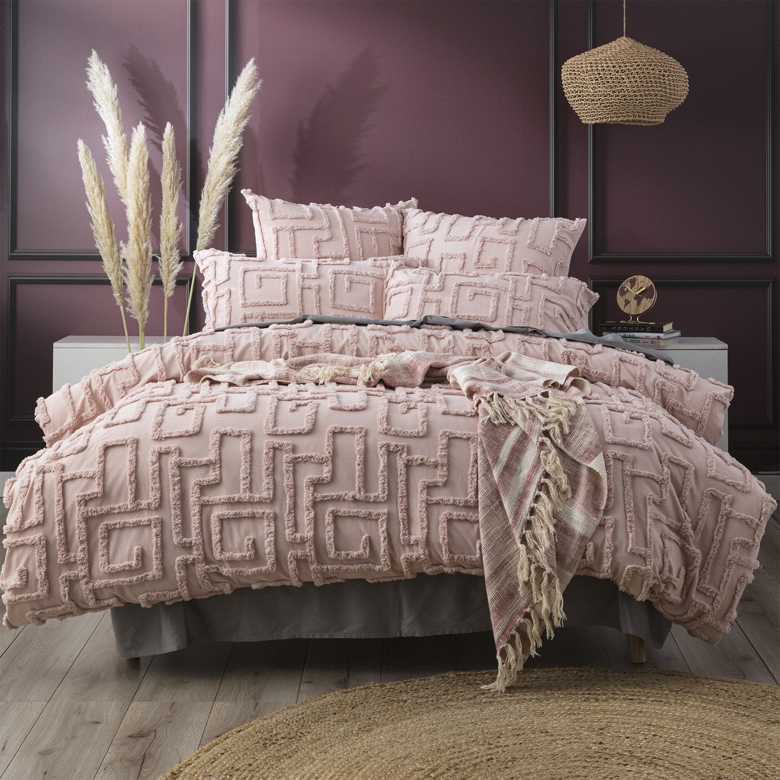 Renee Taylor Riley 100% Cotton Chenille Vintage Washed Tufted Quilt Cover Set - Blush Renee Taylor