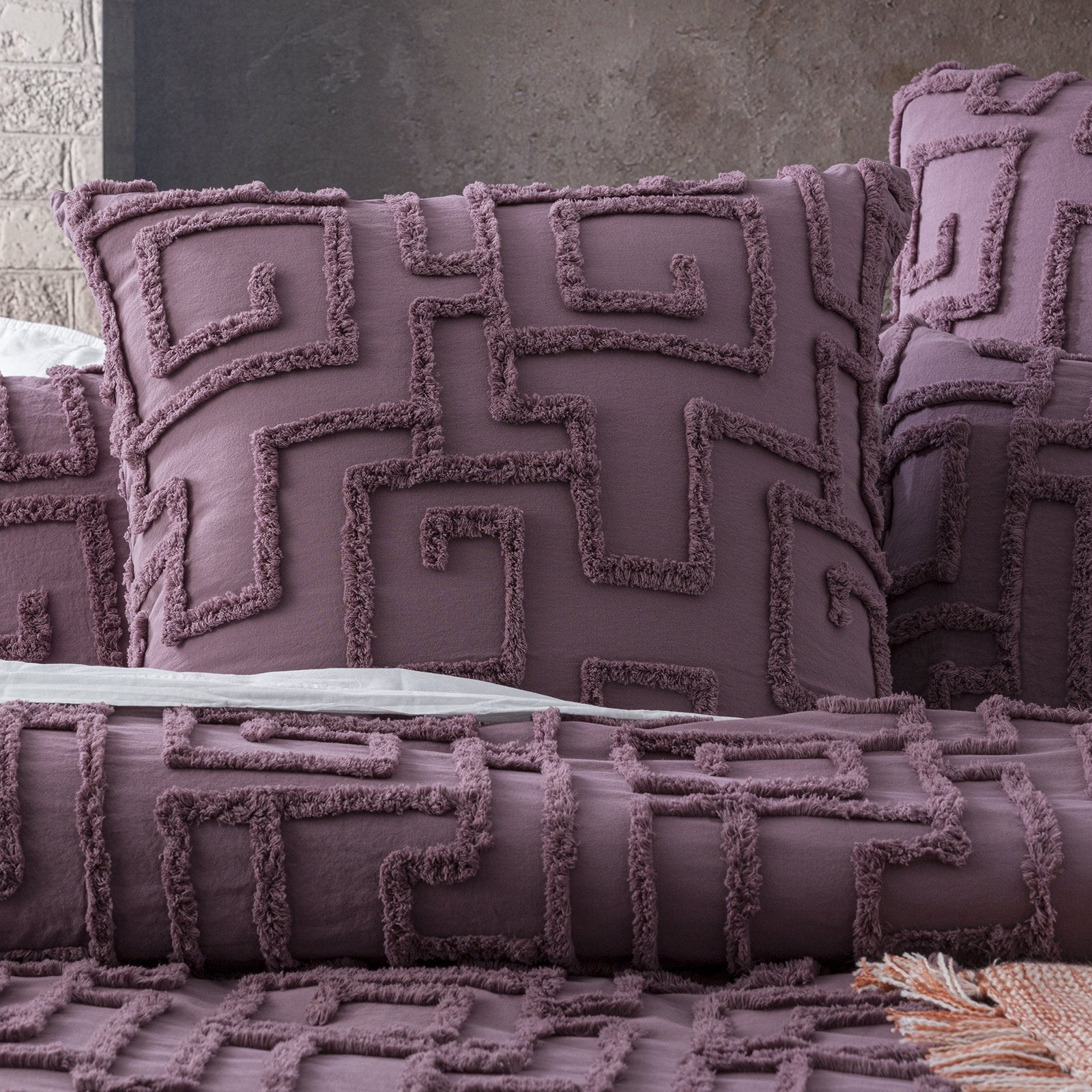 Renee Taylor Riley 100% Cotton Chenille Vintage Washed Tufted Quilt Cover Set - Grape Renee Taylor