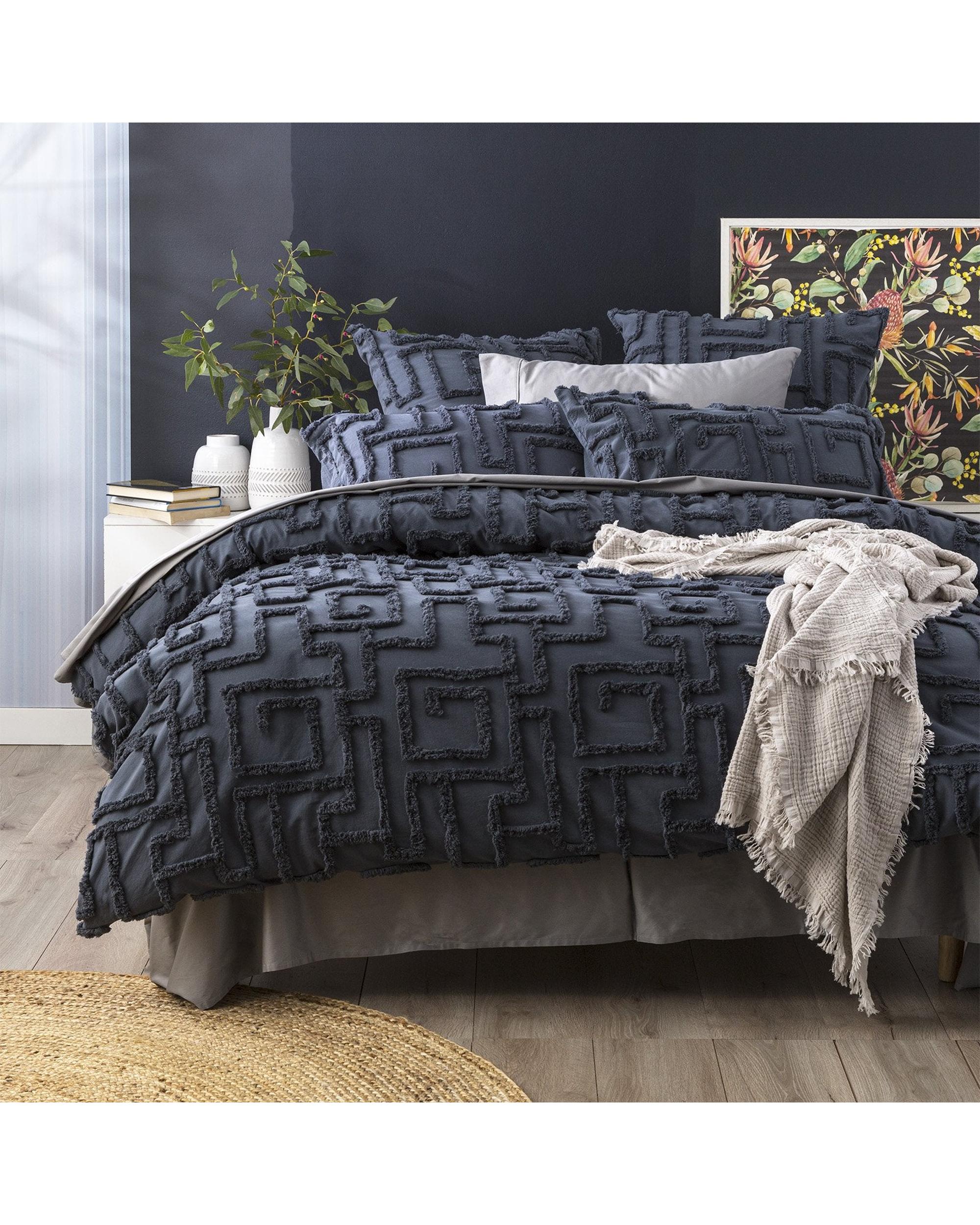 Renee Taylor Riley 100% Cotton Chenille Vintage Washed Tufted Quilt Cover Set - Slate Renee Taylor