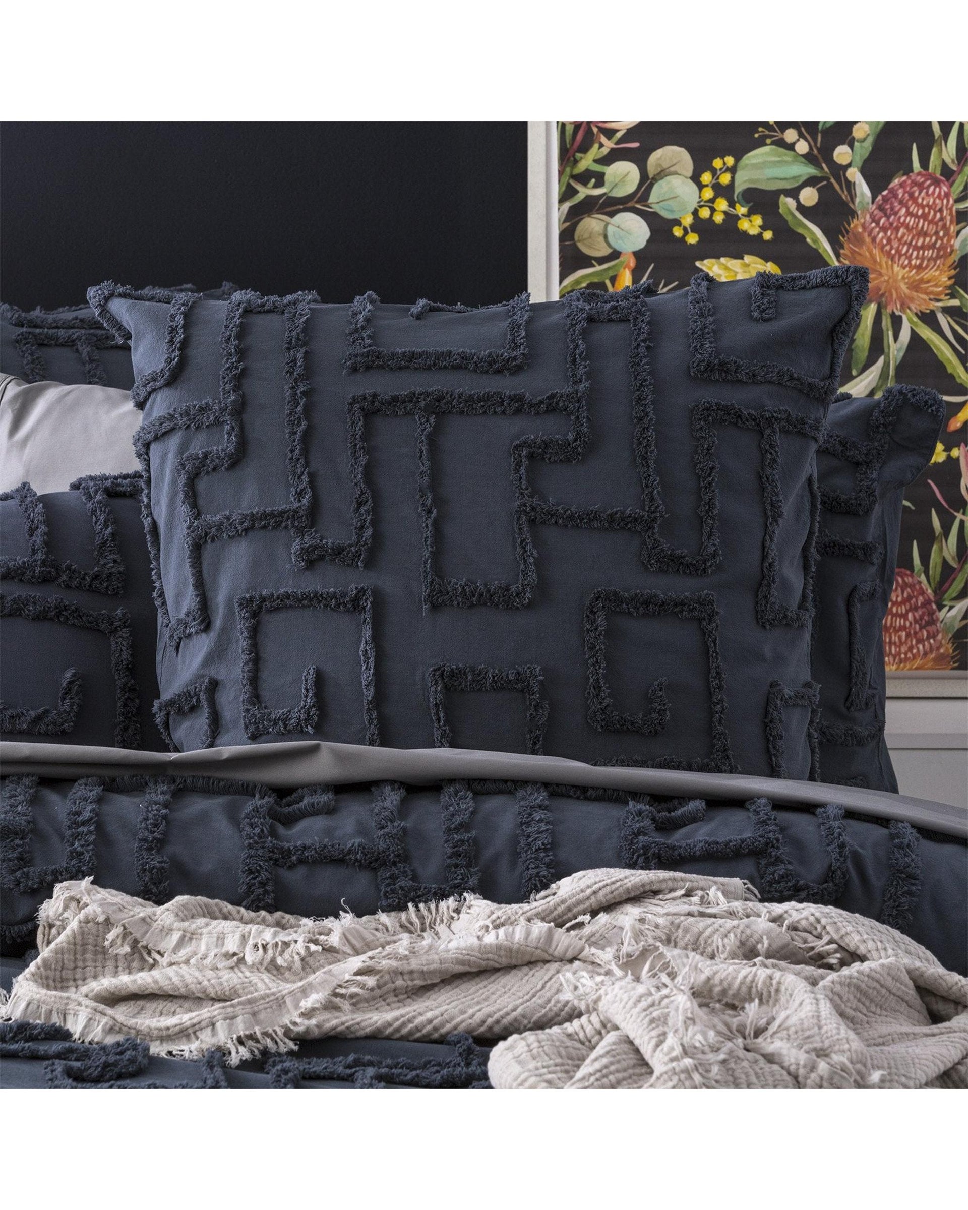 Renee Taylor Riley 100% Cotton Chenille Vintage Washed Tufted Quilt Cover Set - Slate Renee Taylor