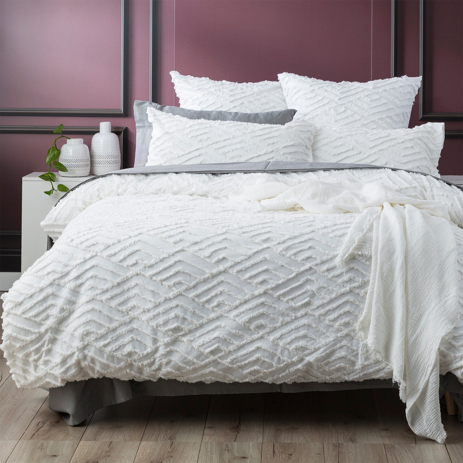 Revive Living Chevvy 100% Cotton Chenille Vintage Washed Tufted Quilt Cover Set - White Revive Living