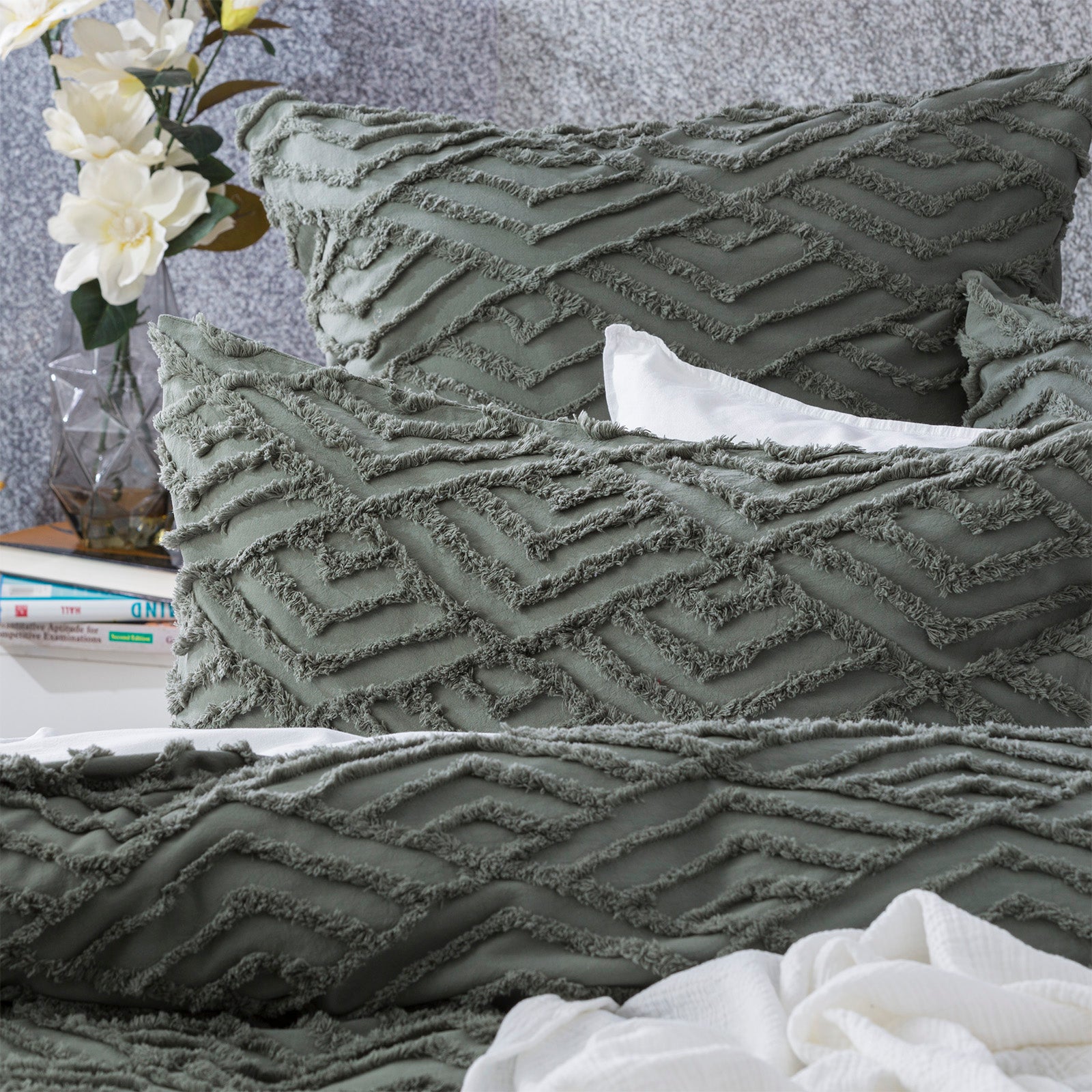 Revive Living Chevvy 100% Cotton Chenille Vintage Washed Tufted Quilt Cover Set - Forest Revive Living