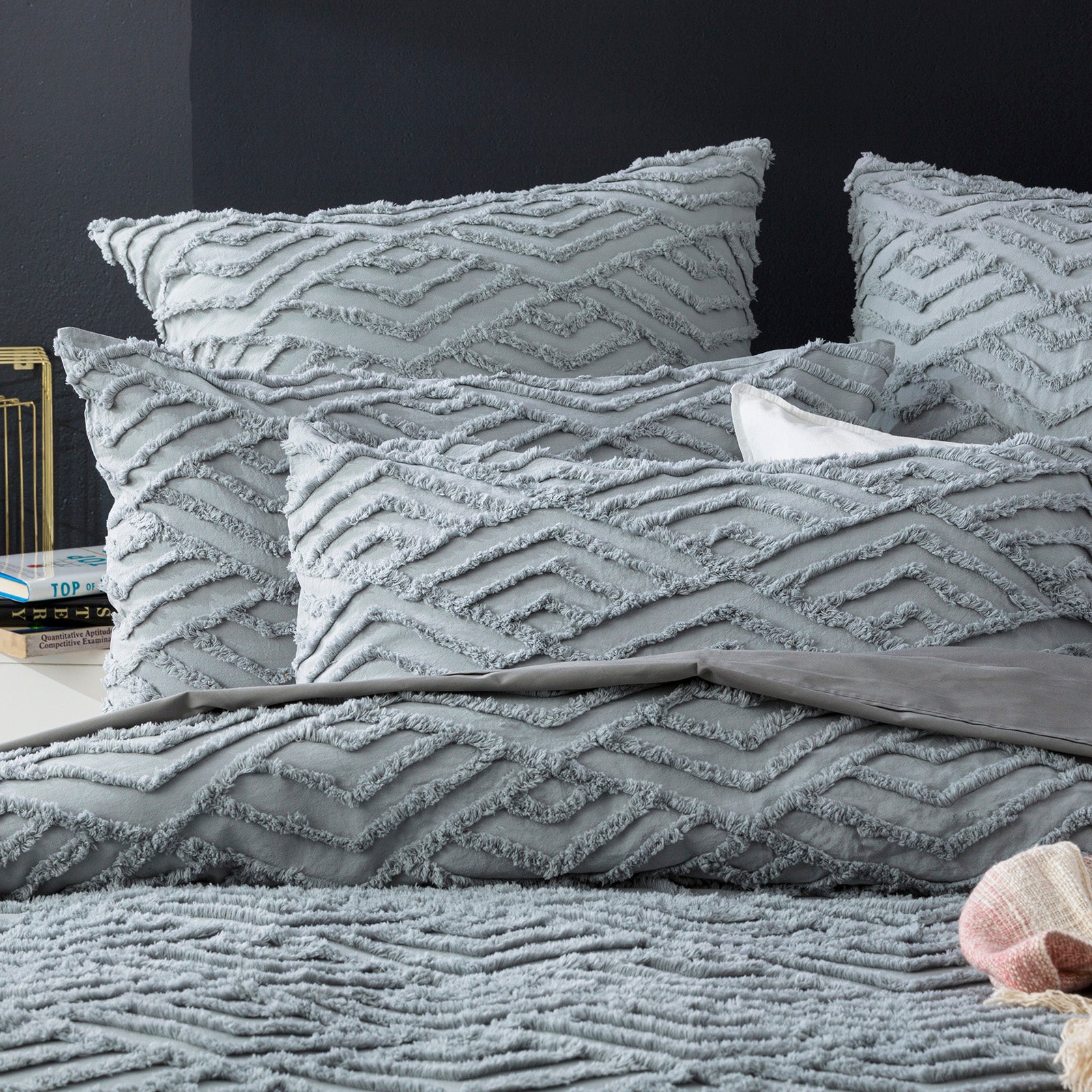 Revive Living Chevvy 100% Cotton Chenille Vintage Washed Tufted Quilt Cover Set - Silver Revive Living