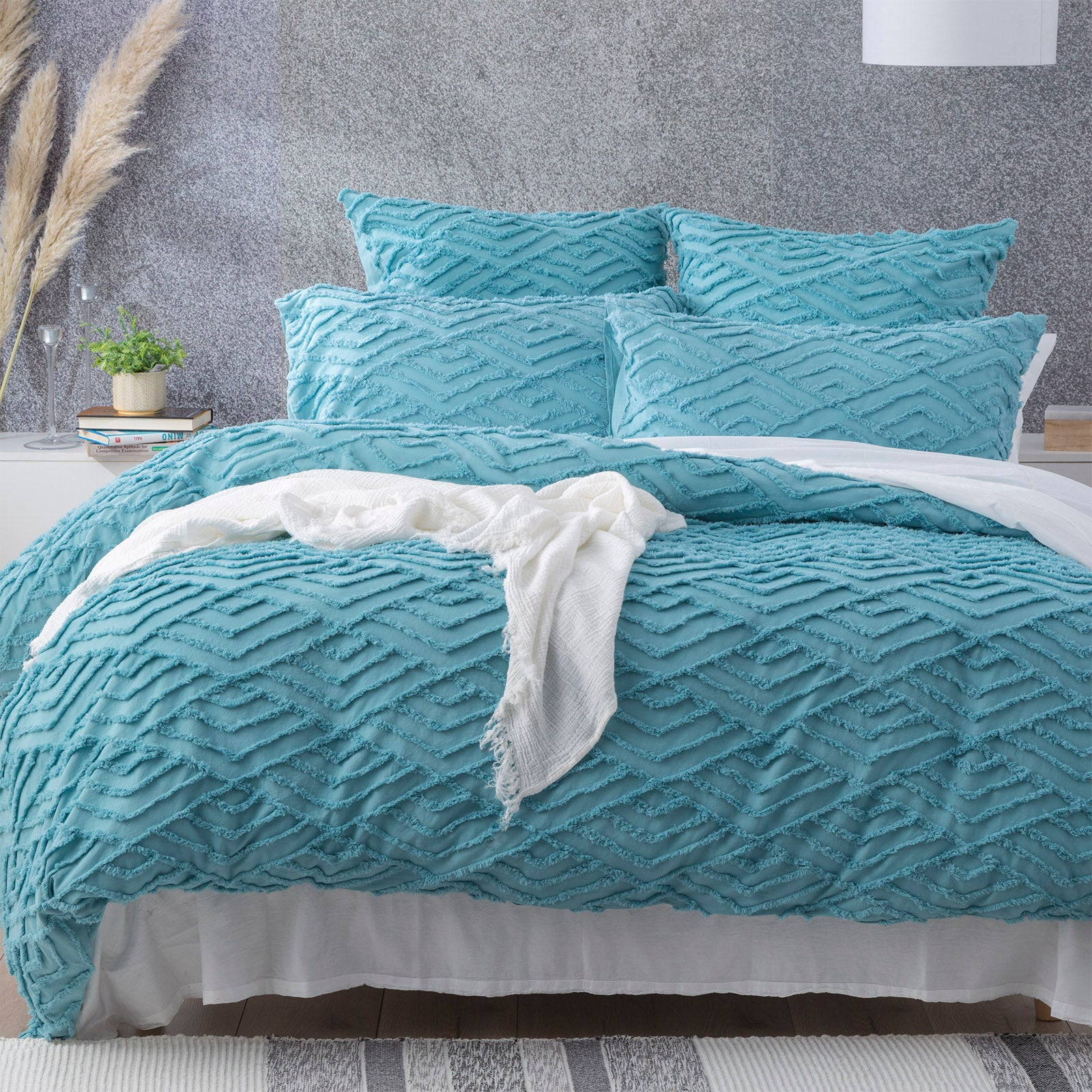 Revive Living Chevvy 100% Cotton Chenille Vintage Washed Tufted Quilt Cover Set - Aqua Revive Living