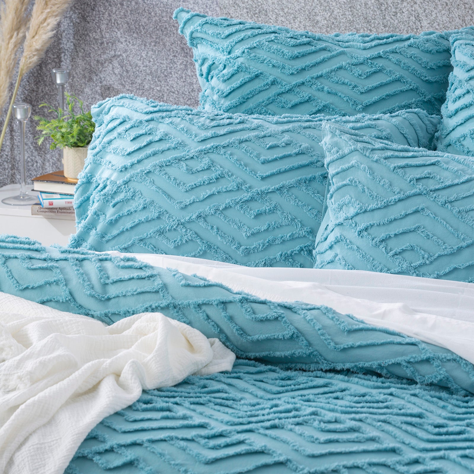 Revive Living Chevvy 100% Cotton Chenille Vintage Washed Tufted Quilt Cover Set - Aqua Revive Living