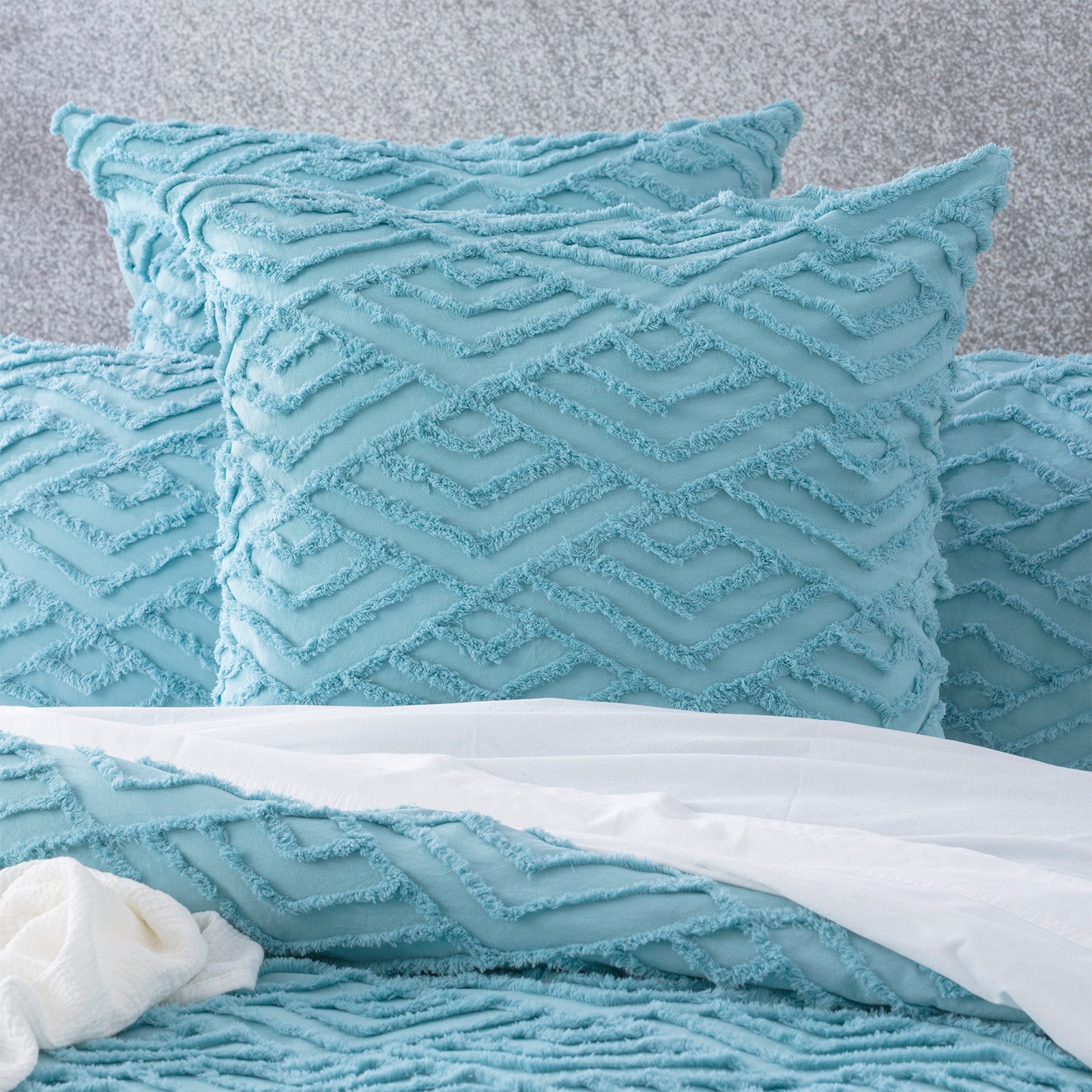 Revive Living Chevvy 100% Cotton Chenille Vintage Washed Tufted Quilt Cover Set - Aqua Revive Living