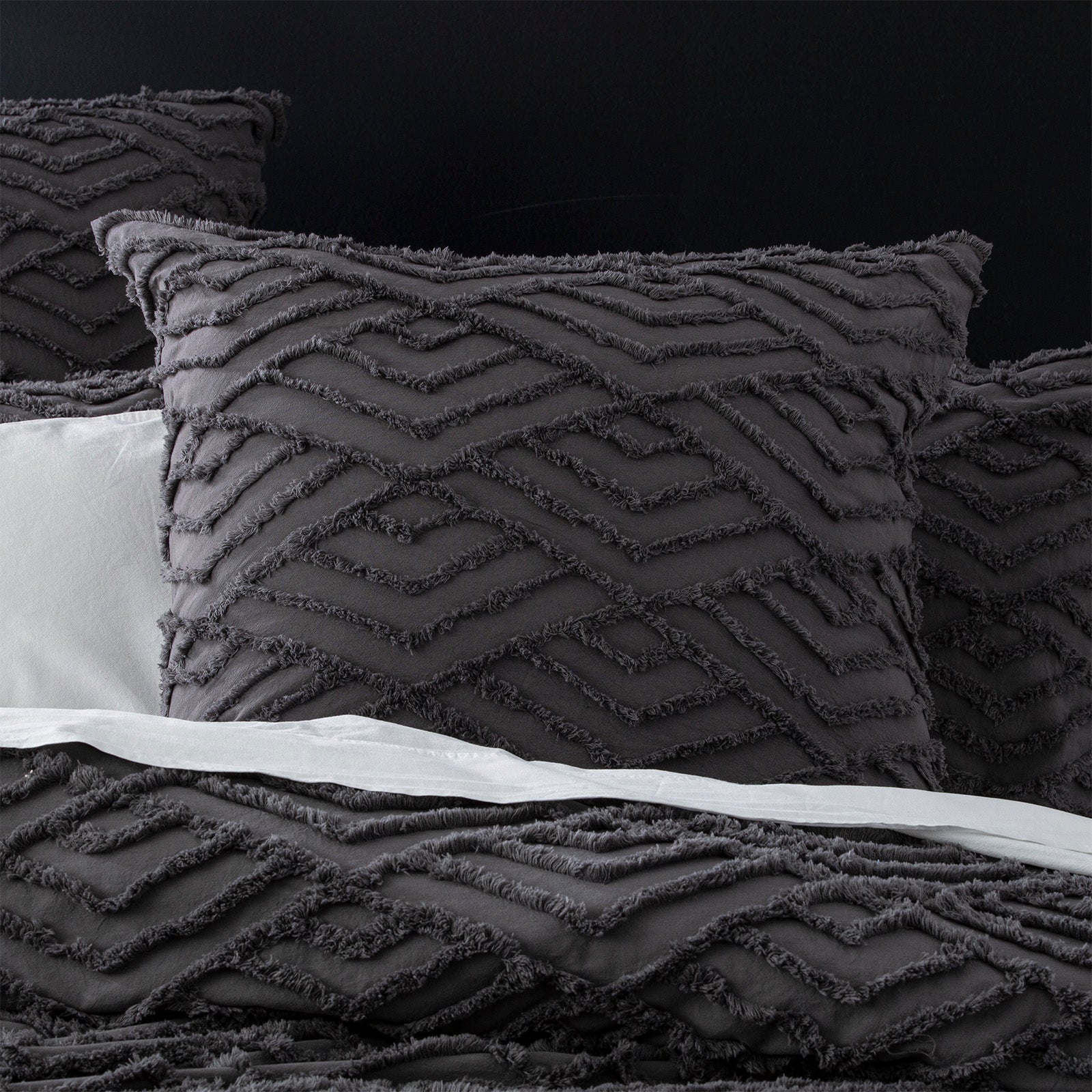 Revive Living Chevvy 100% Cotton Chenille Vintage Washed Tufted Quilt Cover Set - Slate Revive Living