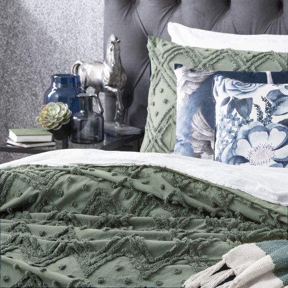 Park Avenue Medallion Cotton Vintage Washed Tufted Quilt Cover Set - Evergreen Park Avenue