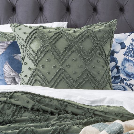 Park Avenue Medallion Cotton Vintage Washed Tufted Quilt Cover Set - Evergreen Park Avenue