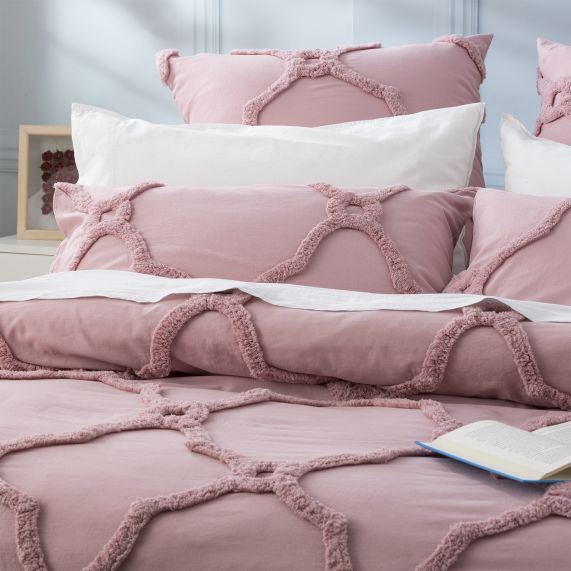 Renee Taylor Moroccan Cotton Chenille Vintage Washed Tufted Quilt Cover Sets - Blush Renee Taylor