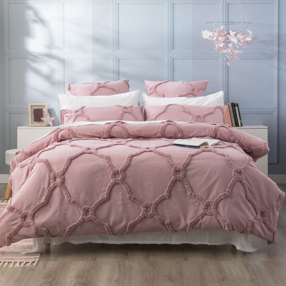 Renee Taylor Moroccan Cotton Chenille Vintage Washed Tufted Quilt Cover Sets - Blush Renee Taylor