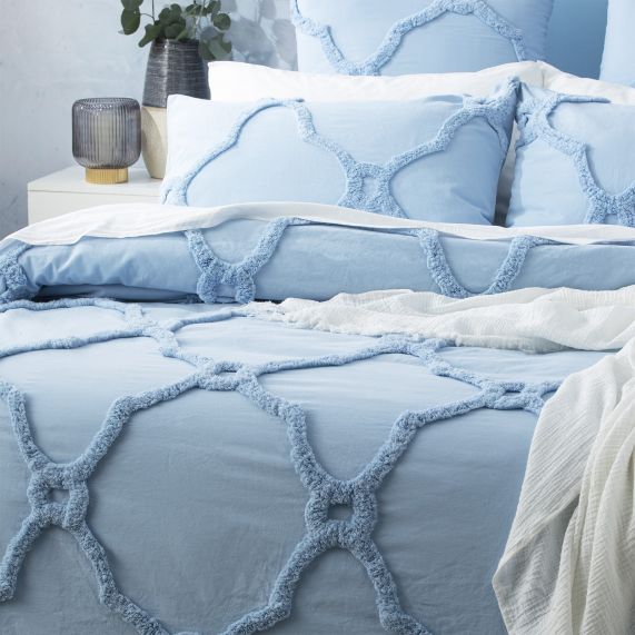 Renee Taylor Moroccan Cotton Chenille Vintage Washed Tufted Quilt Cover Sets - Sky Renee Taylor