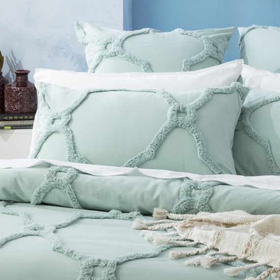Renee Taylor Moroccan Cotton Chenille Vintage Washed Tufted Quilt Cover Sets - Sage Renee Taylor