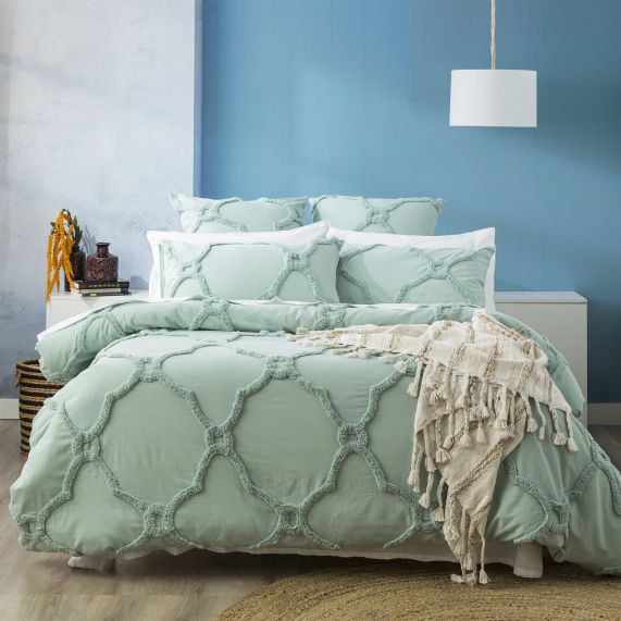 Renee Taylor Moroccan Cotton Chenille Vintage Washed Tufted Quilt Cover Sets - Sage Renee Taylor