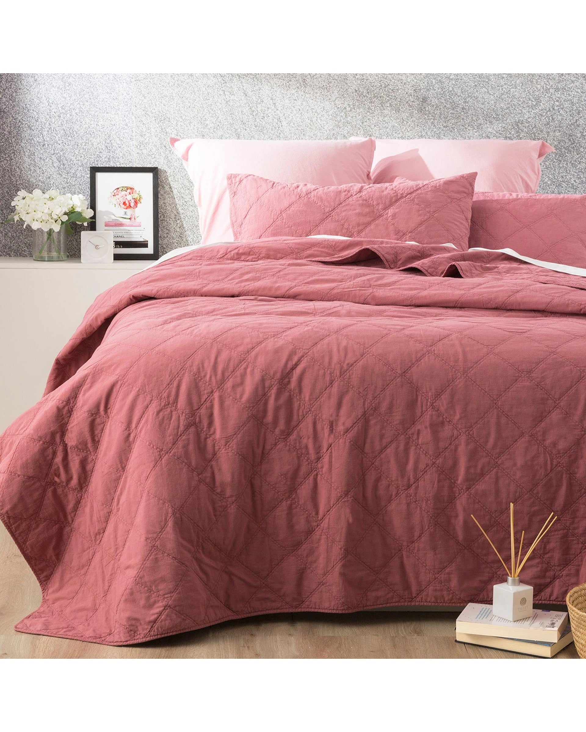 Renee Taylor Attwood Vintage Stone Washed Cotton Quilted Coverlet Set - Rose Renee Taylor