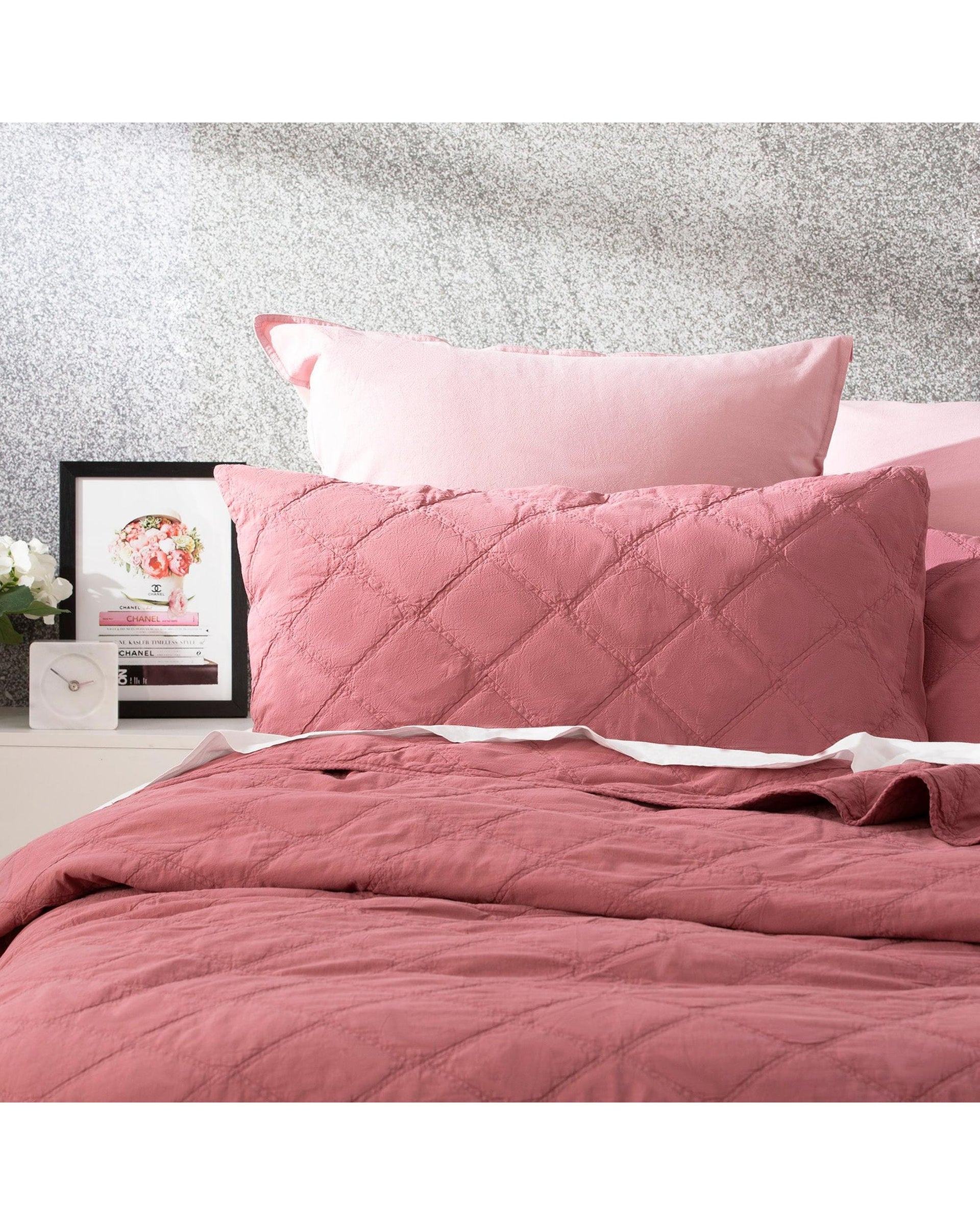 Renee Taylor Attwood Vintage Stone Washed Cotton Quilted Coverlet Set - Rose Renee Taylor