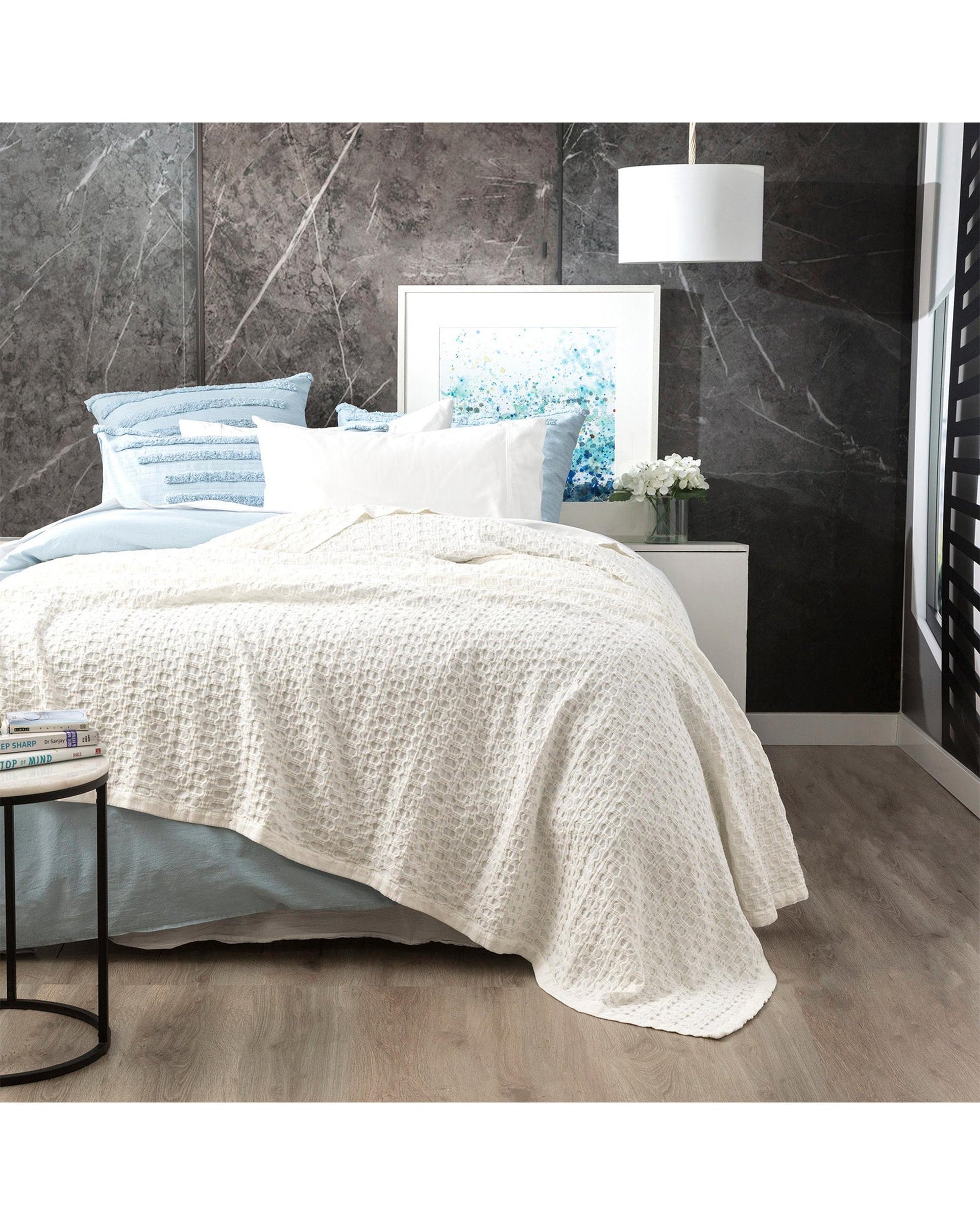 Renee Taylor Lexico Cotton Waffle Blankets - White Renee Taylor