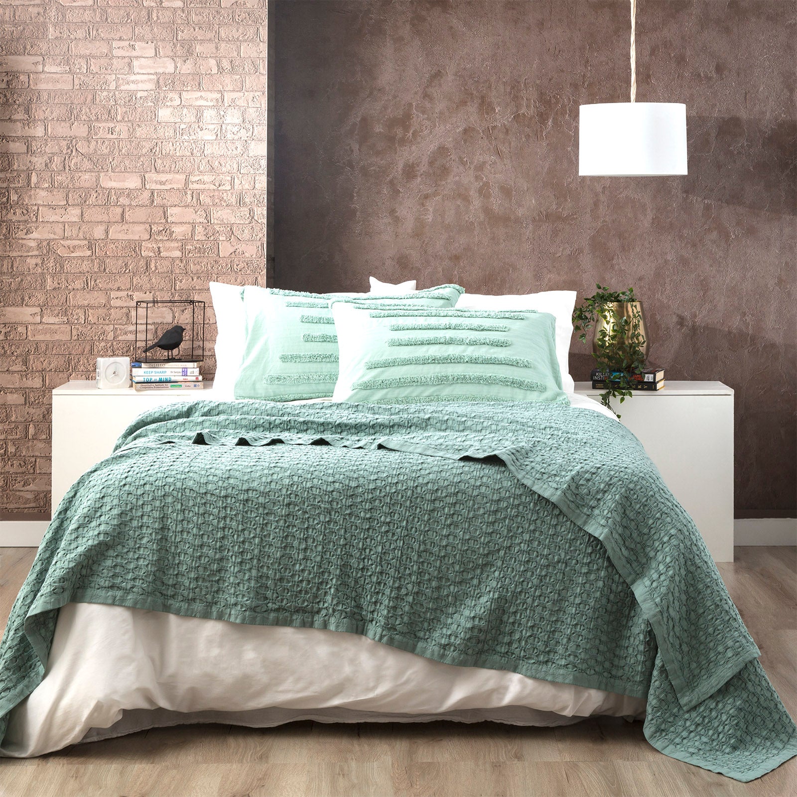 Renee Taylor Lexico Cotton Waffle Blankets - Sage Renee Taylor