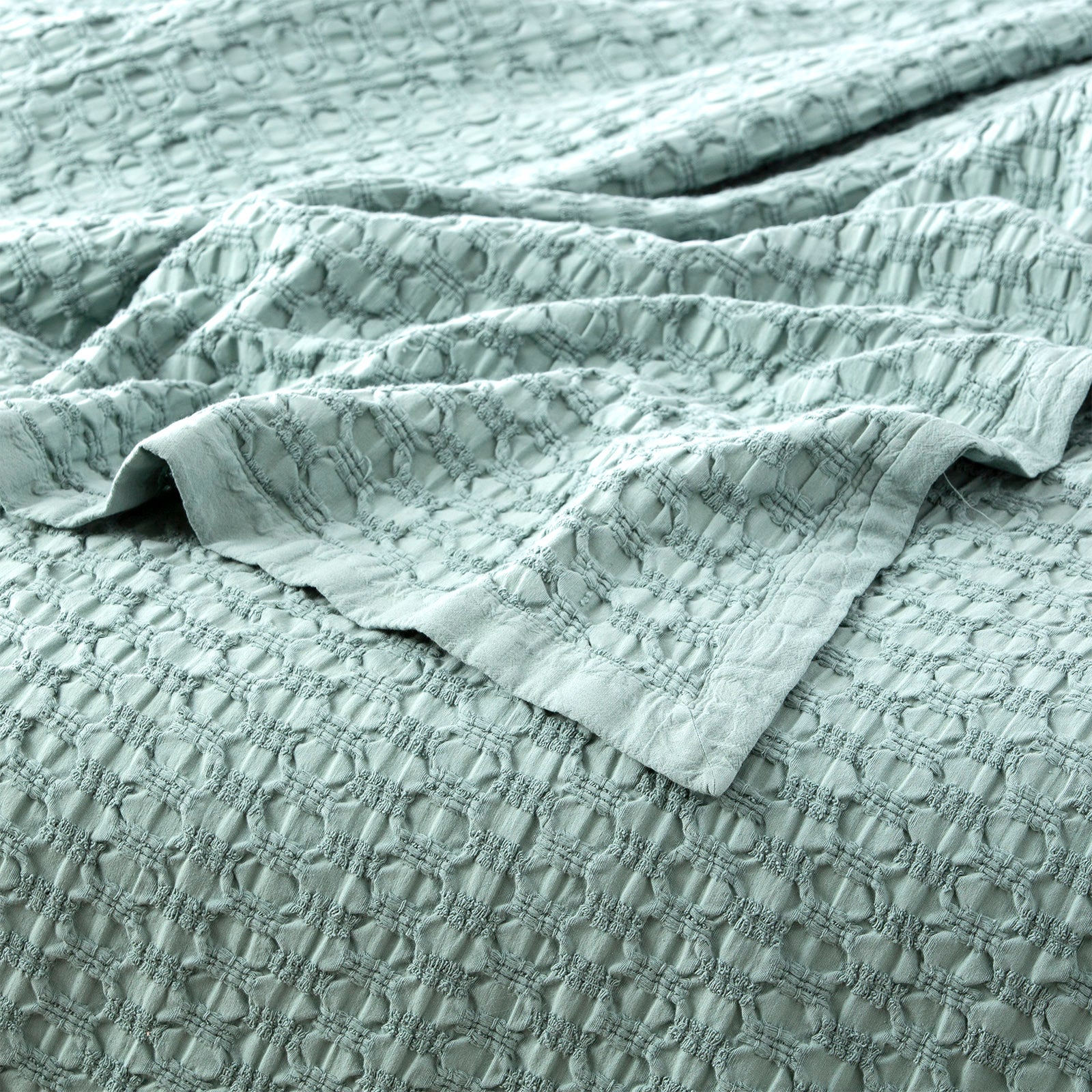 Renee Taylor Lexico Cotton Waffle Blankets - Sage Renee Taylor