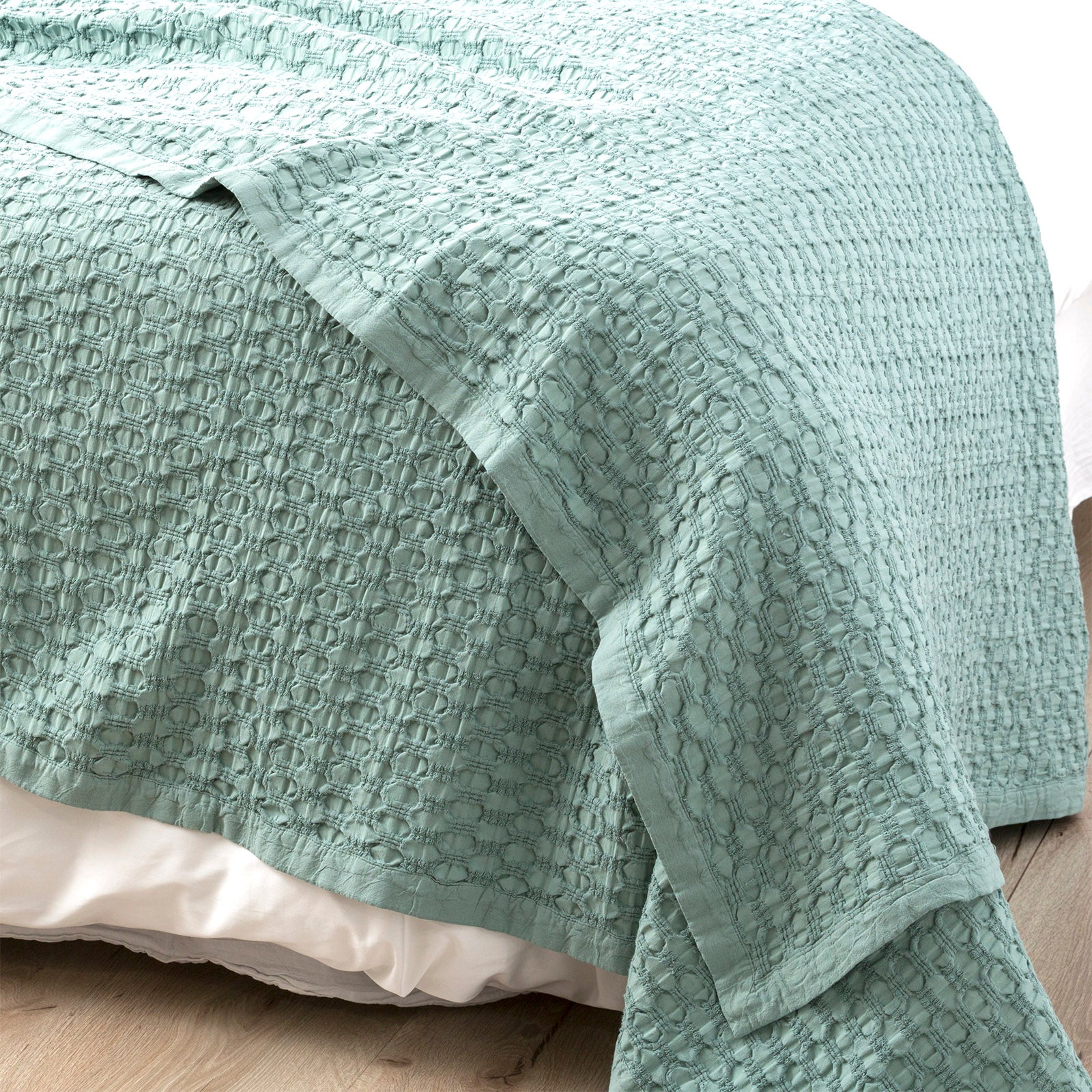 Renee Taylor Lexico Cotton Waffle Blankets - Sage Renee Taylor