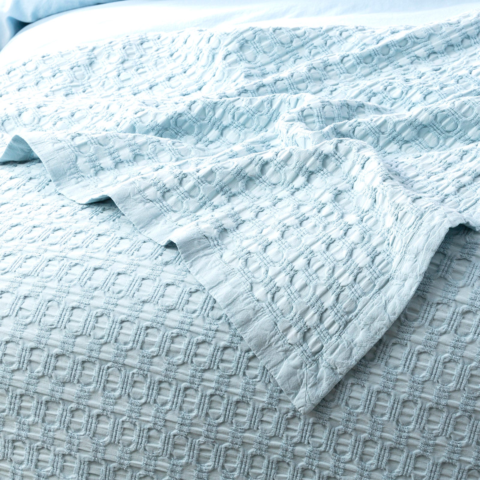 Renee Taylor Lexico Cotton Waffle Blankets - Sky Renee Taylor